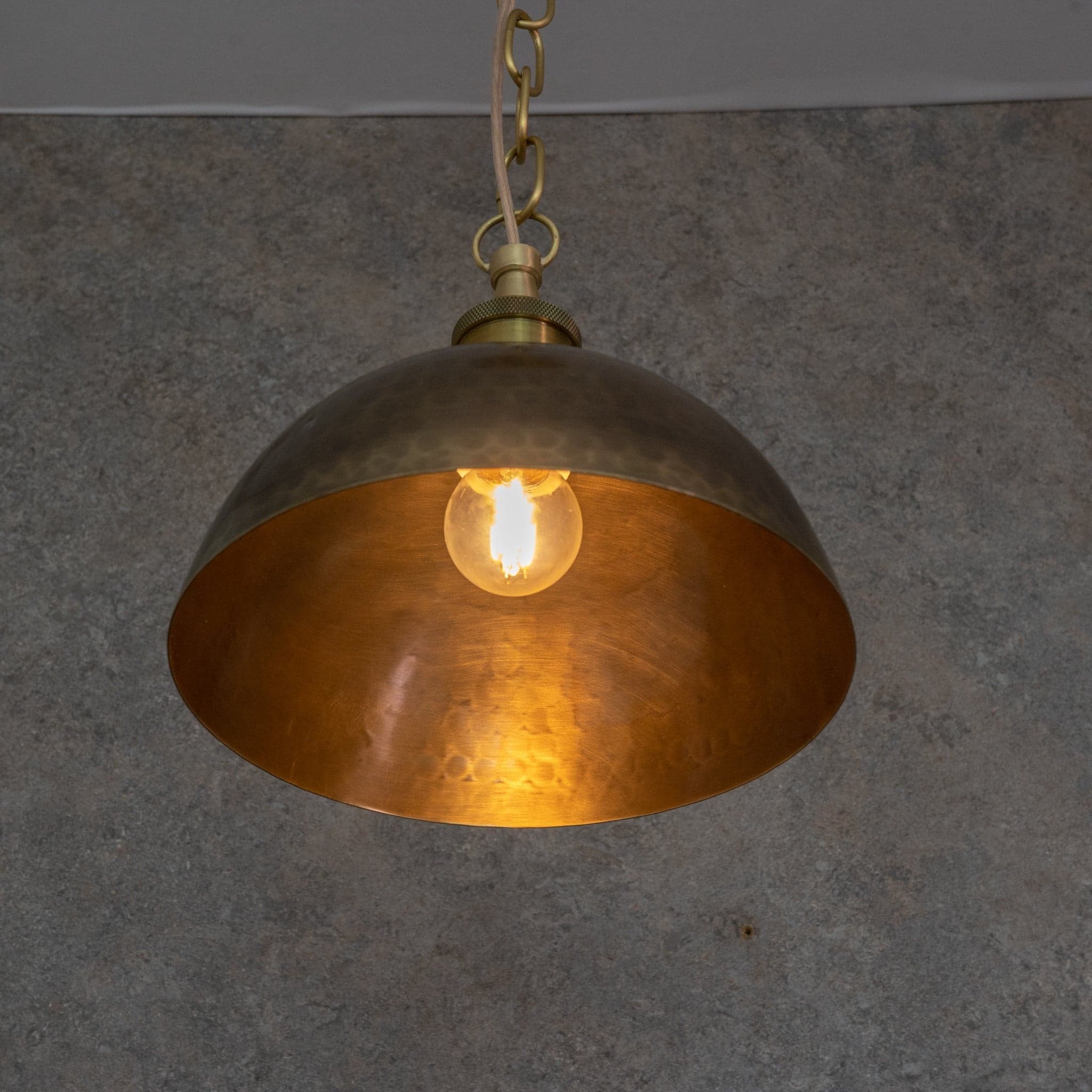 Antique Bronze Hammered Dome Pendant Light - Artisan Patina Finish