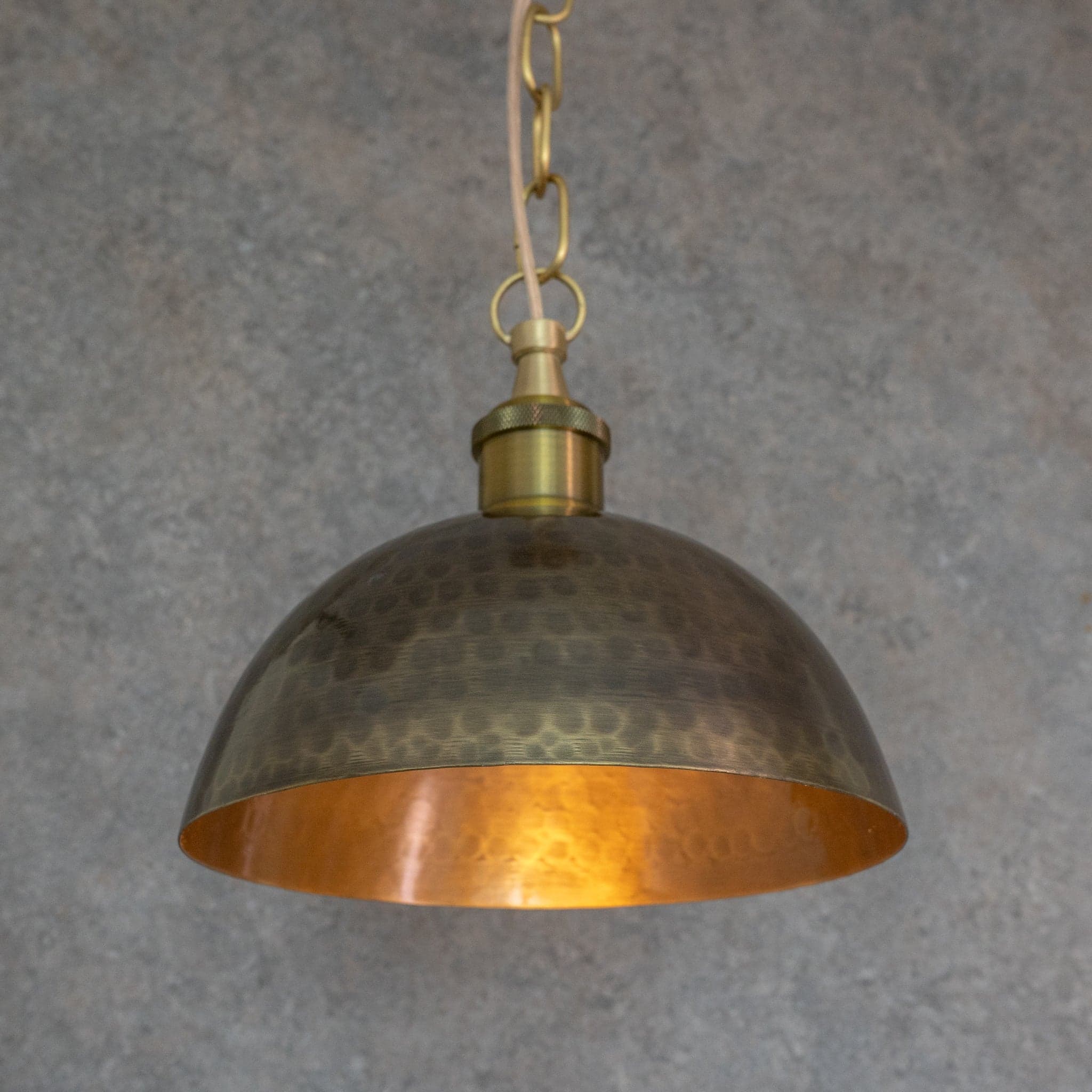 Antique Bronze Hammered Dome Pendant Light - Artisan Patina Finish