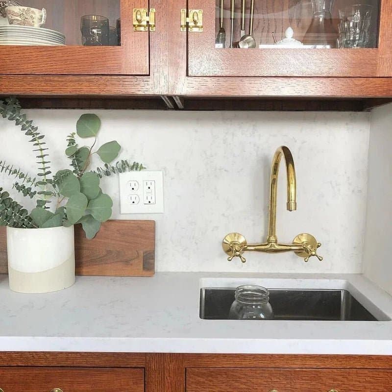 8″ Unlacquered Brass Kitchen Wall Mount Faucet, Gooseneck Faucet