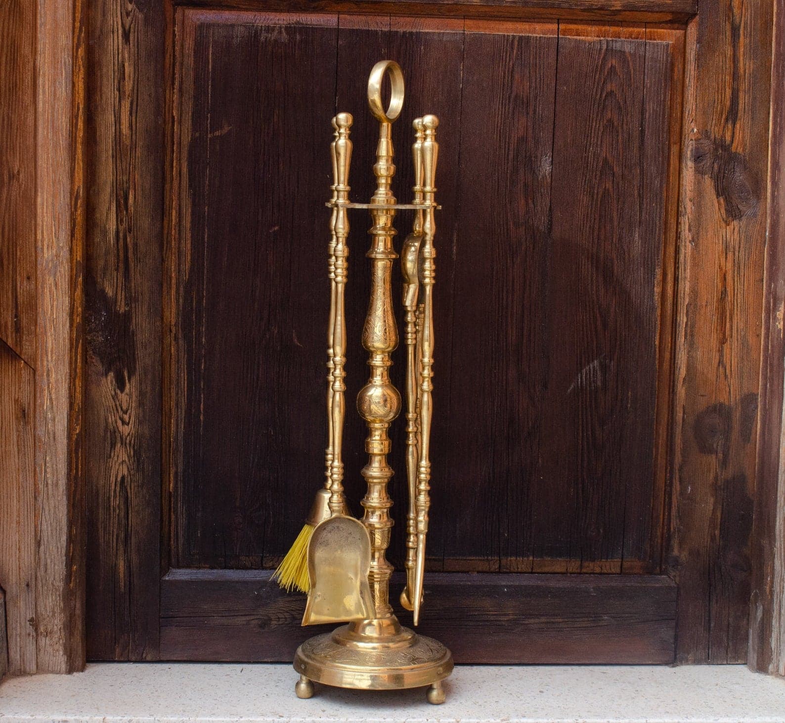 Antique Unlacquered Brass Fireplace Tool