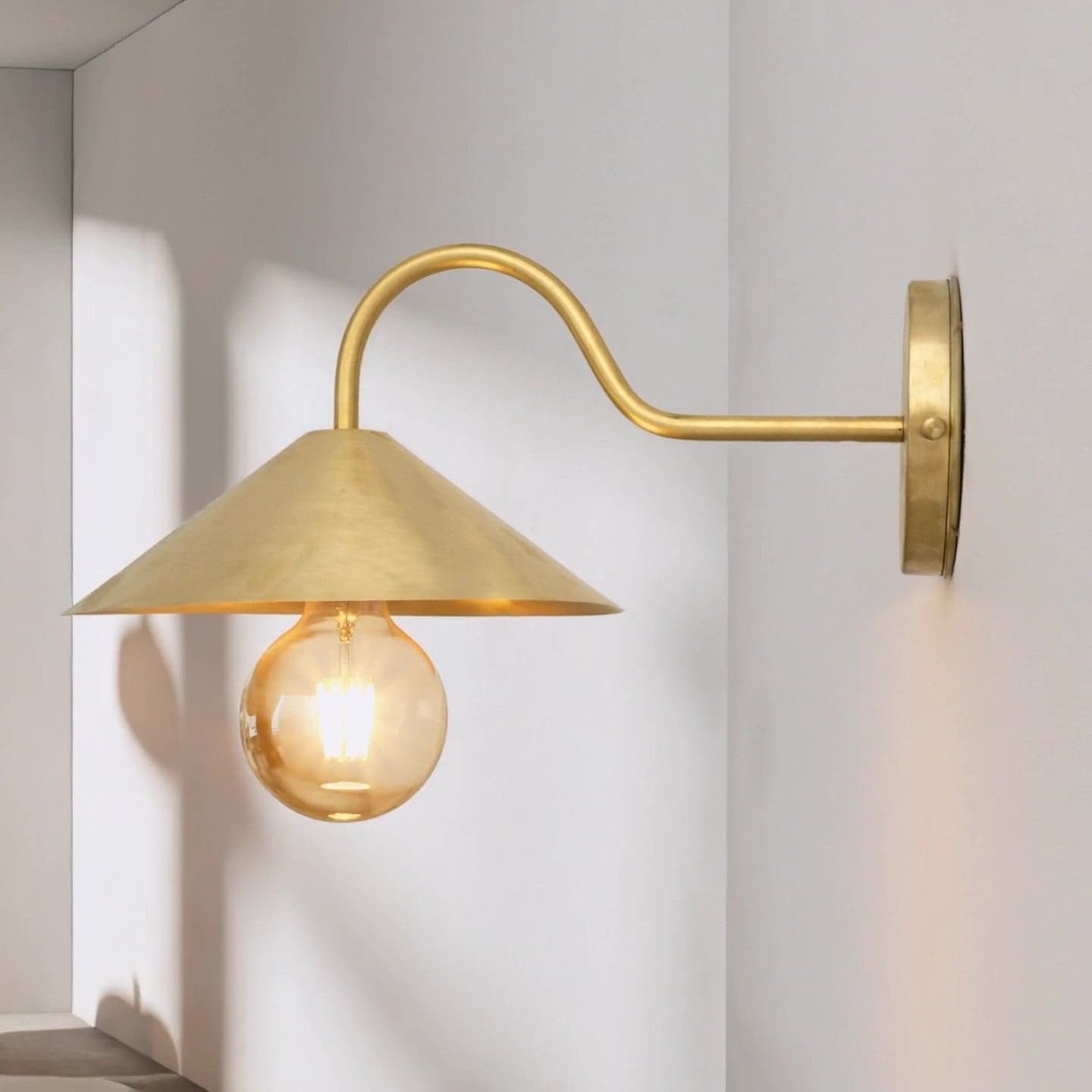 Brass Gooseneck Sconce Light | Cone Shade Wall Lamp