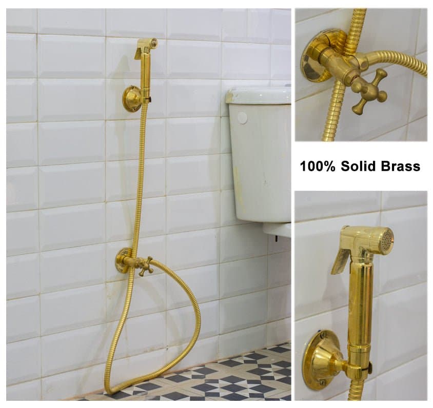 Brass Handheld Bidet Sprayer, Bathroom Bidet Hose Set, Toilet Spray Nozzle, Wall Mount Bidet