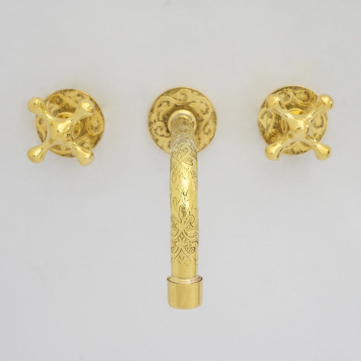 Engraved Solid Brass Built-in Faucet, Unlacquered Bathroom Sink Faucet