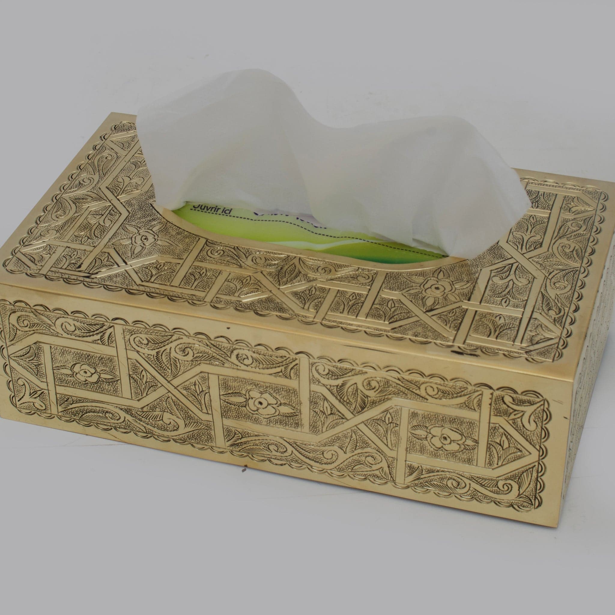Engraved Solid Brass Rectangular Tissue Box Cover