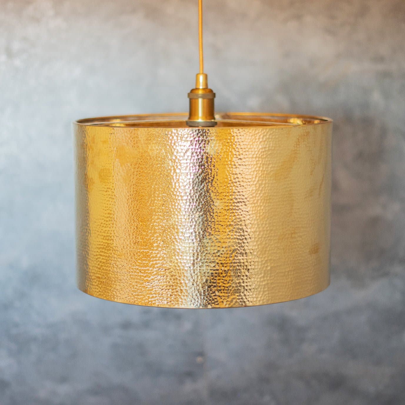 Hammered Brass Cylinder Pendant Light, Unlacquered Brass Pendant Light