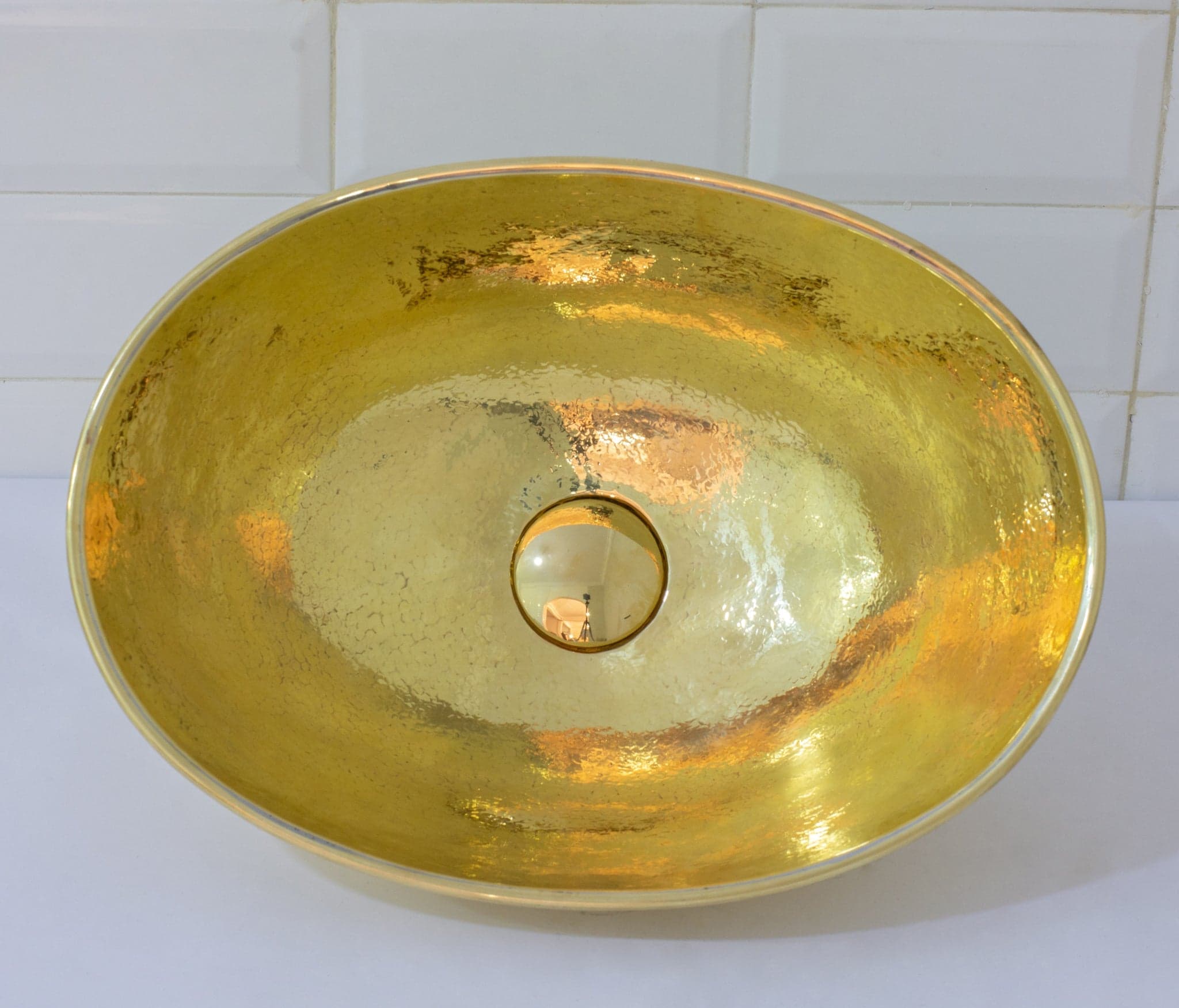 Hammered Brass Oval Vessel Sink | Handmade Bathroom Washbasin