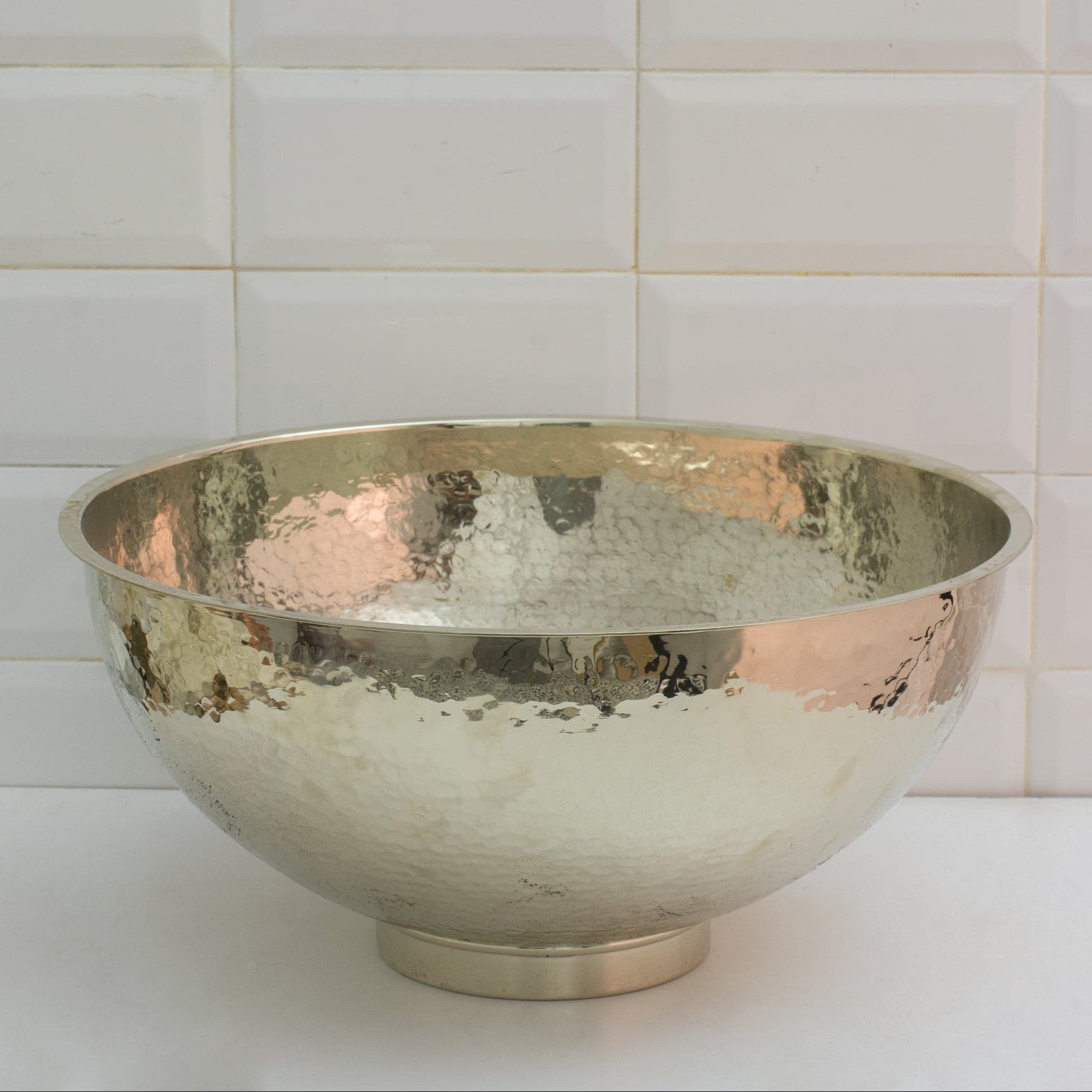 Hammered German Silver Bowl Vessel Sink – Handcrafted Bathroom Vanity Sink