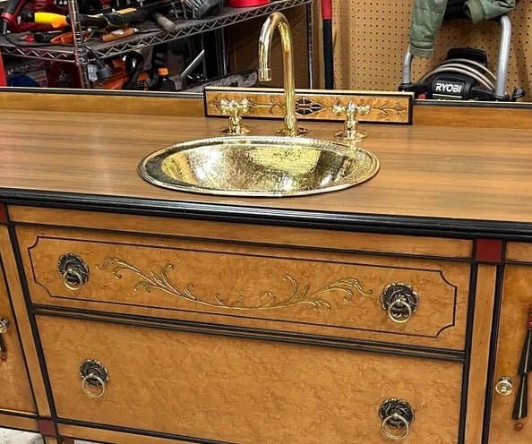 Hammered Oval Brass Sink – Drop-In Antique Brass Bathroom Sink | Aged Solid Brass Basin
