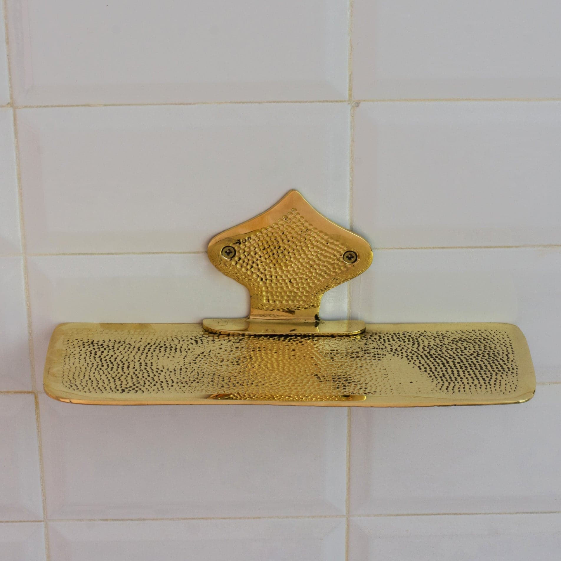 Hammered Solid Brass Floating Shelf, Bathroom Bottle Holder, Wall Mount Shelf Brass