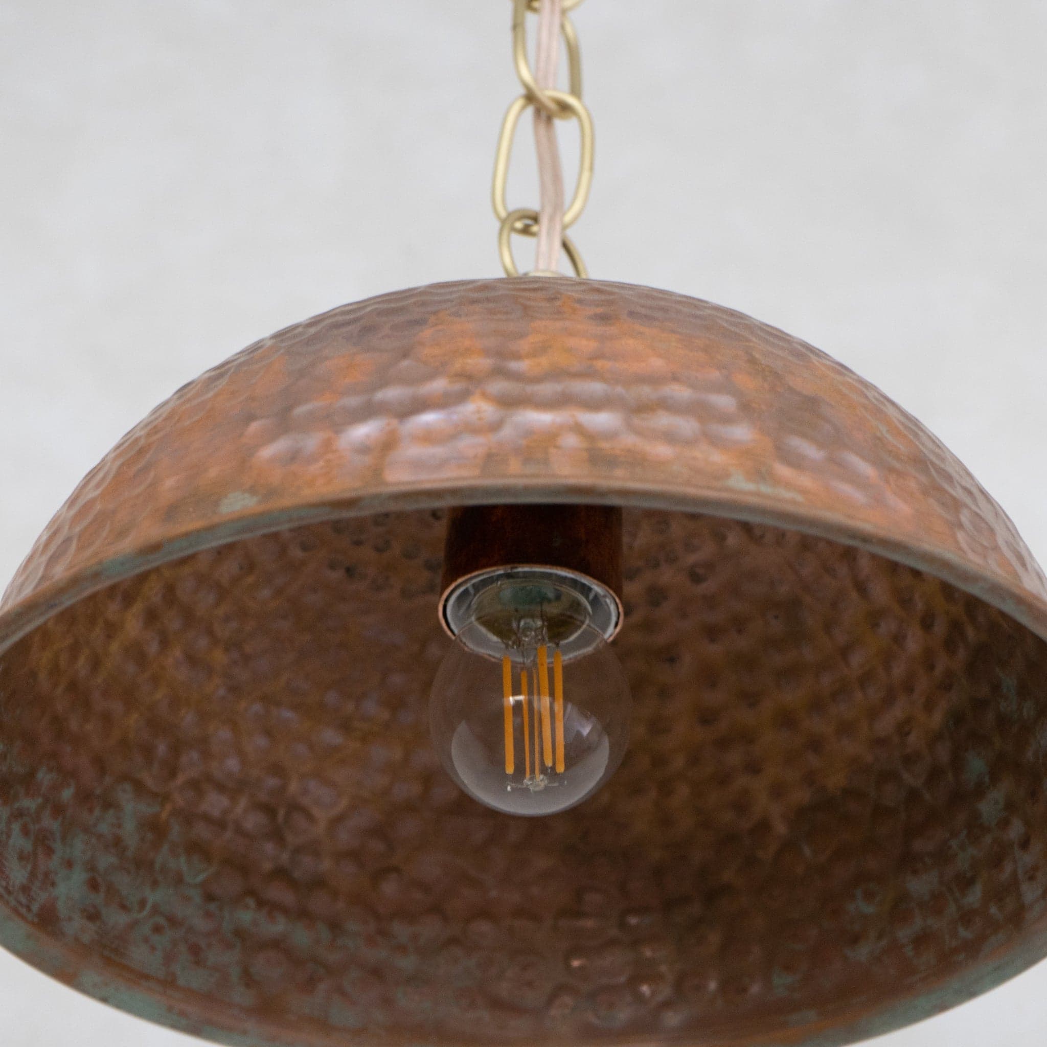 Hand-Hammered Wide Copper Dome Pendant - Rustic Moroccan Hanging Light for Kitchen & Dining