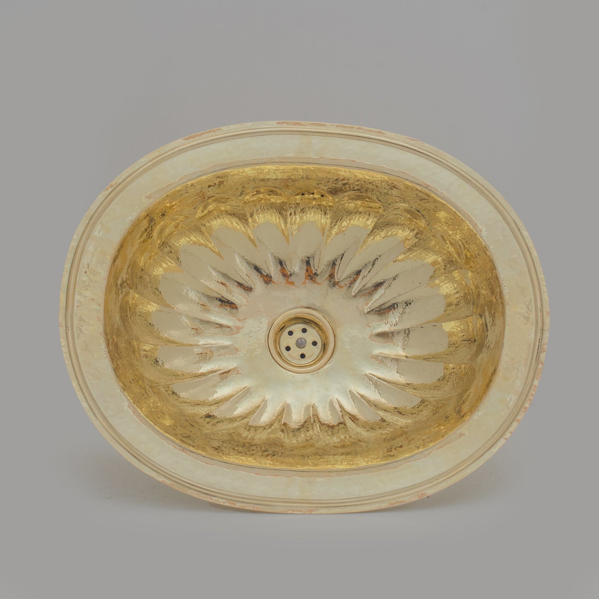 Handcrafted Petal Etched Oval Solid Brass Sink, Drop In Customizable Brass Kitchen Sink