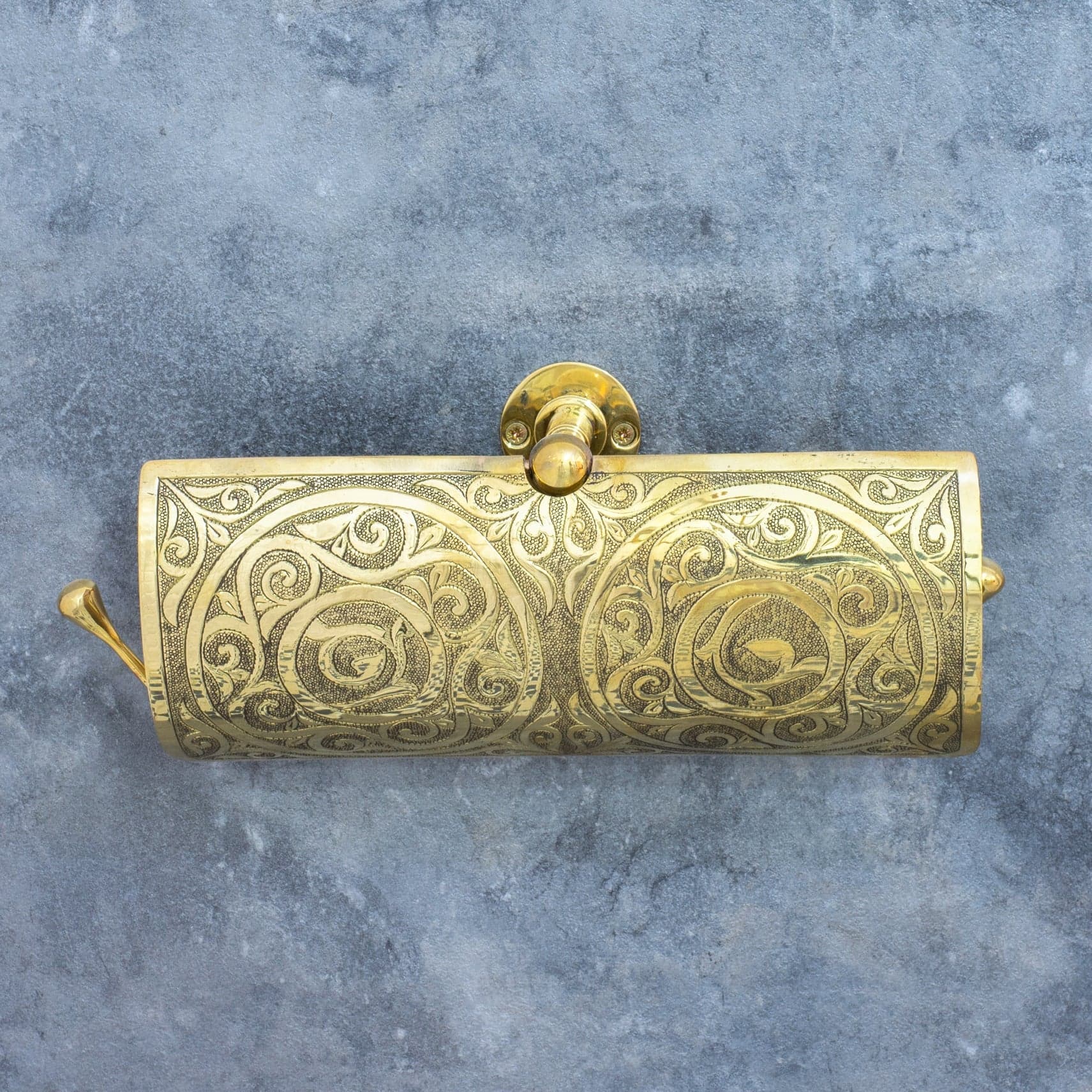Handcrafted Unlacquered Brass Double Toilet Paper Holder | Engraved Sliding Cover