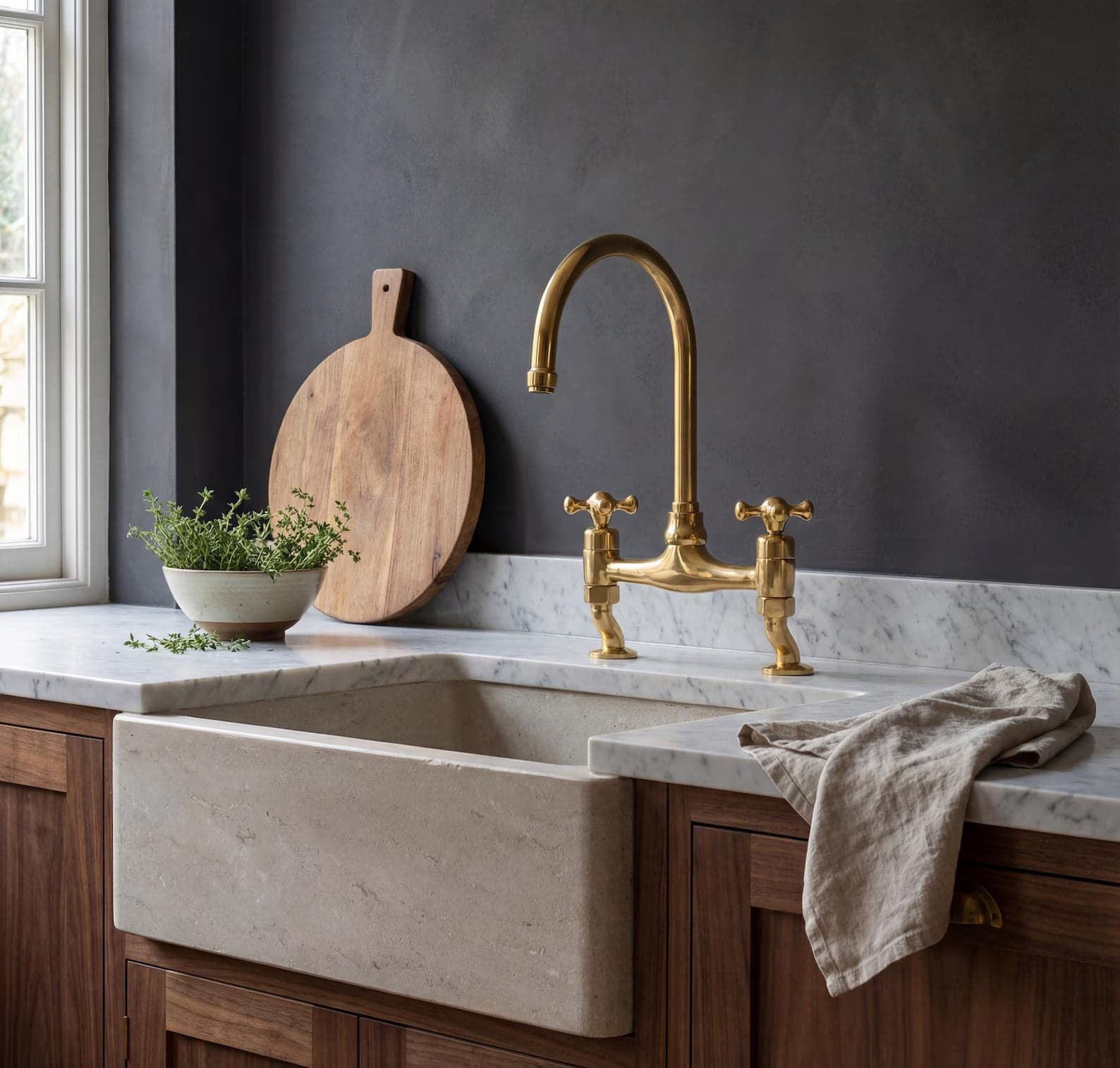 Unlacquered Brass Bridge Curved Legs Faucet, Arched Legs Faucet, Bridge Kitchen Faucet, 2-Hole Kitchen Faucet, Farmhouse Faucet