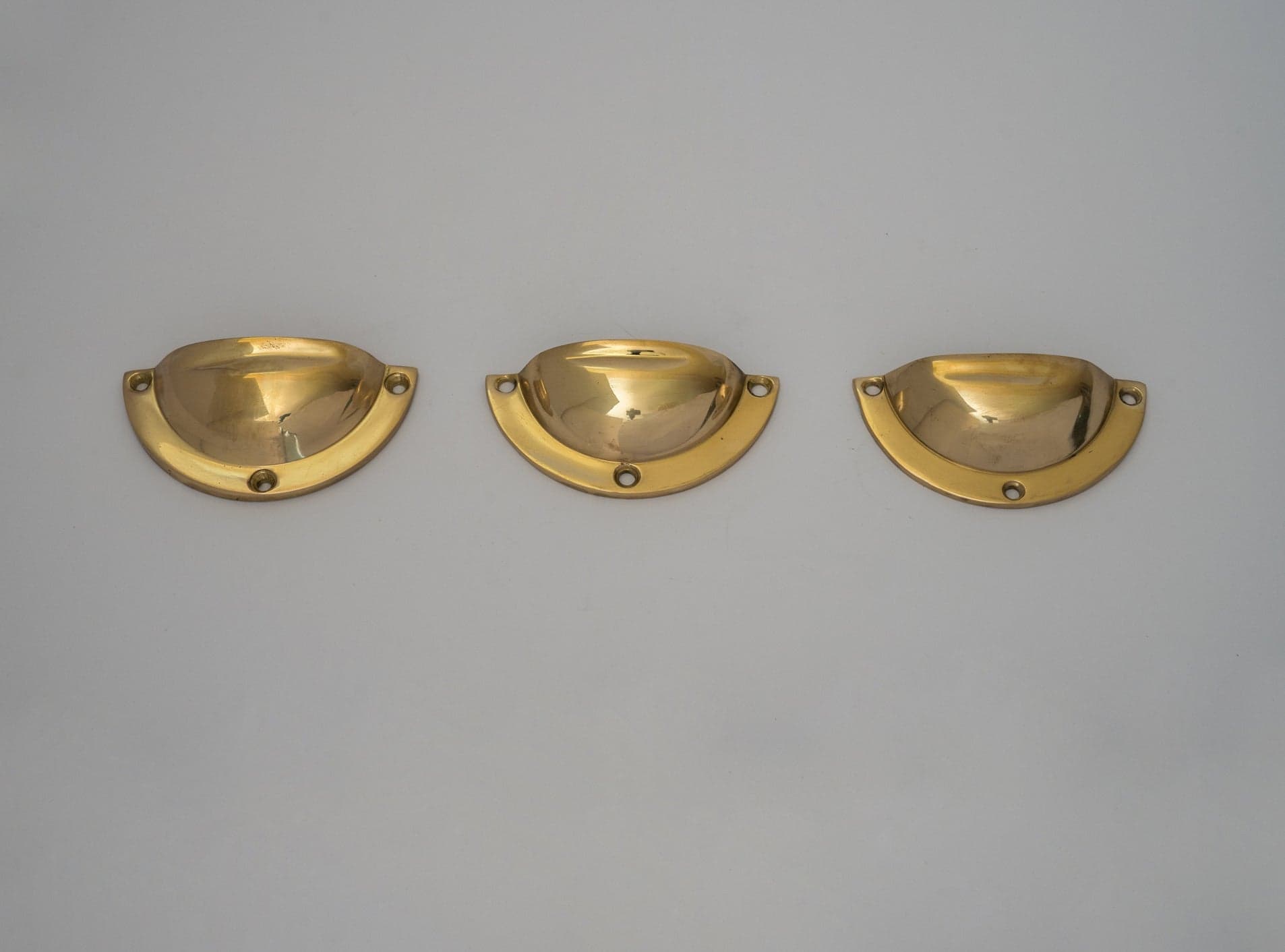 Pack of 3 Brass Kitchen Cup Handles, Handmade Cabinet Knobs, Unlacquered Brass Cup Pull Handles
