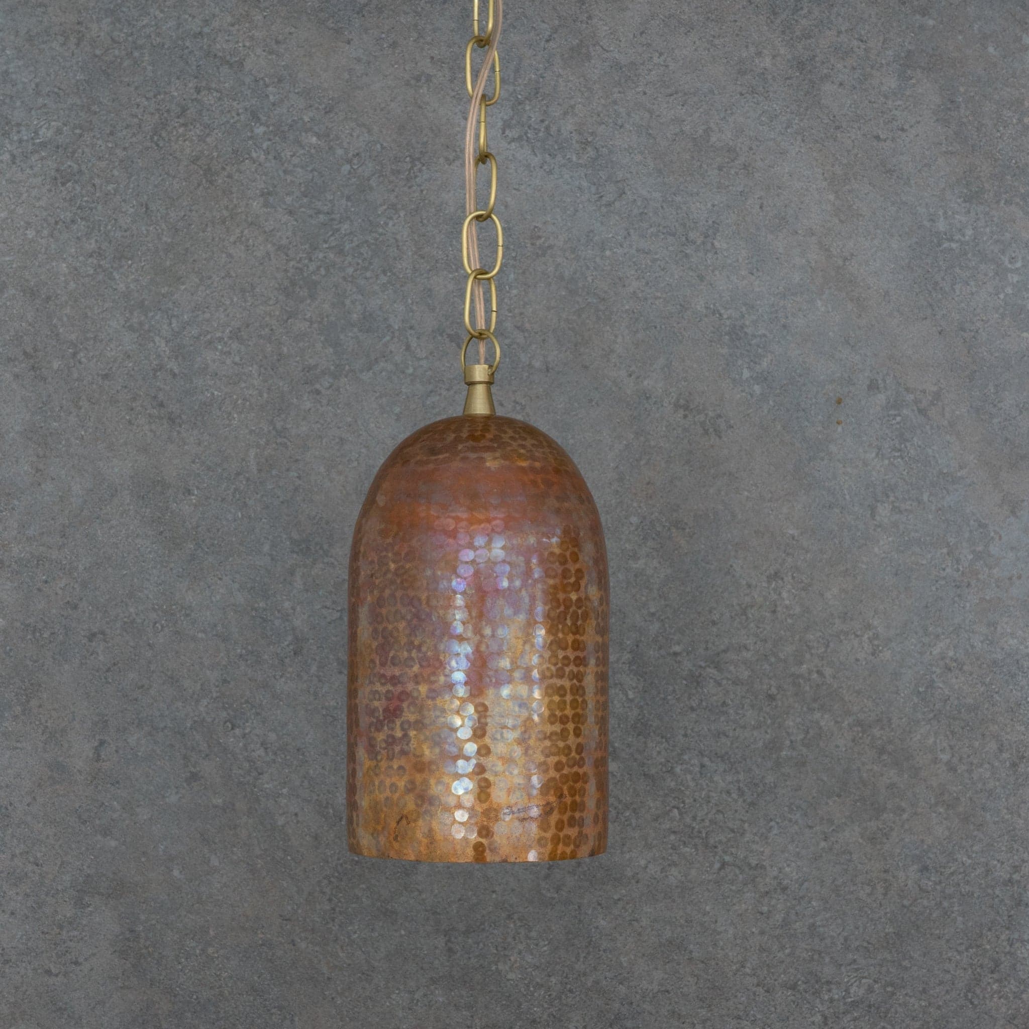 Rustic Industrial Copper Dome Light - Handcrafted Moroccan Pendant - Large Hammered Copper Ceiling Fixture