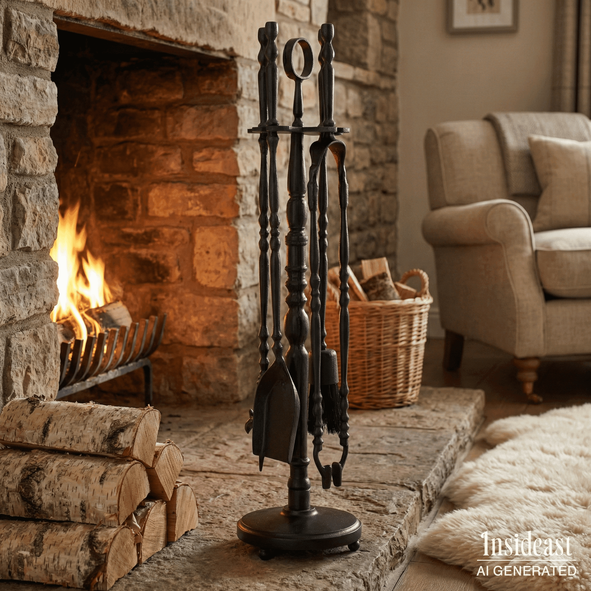 Solid Brass Black Fireplace Tools Set | Fire Tools Set Poker Tongs Shovel Broom