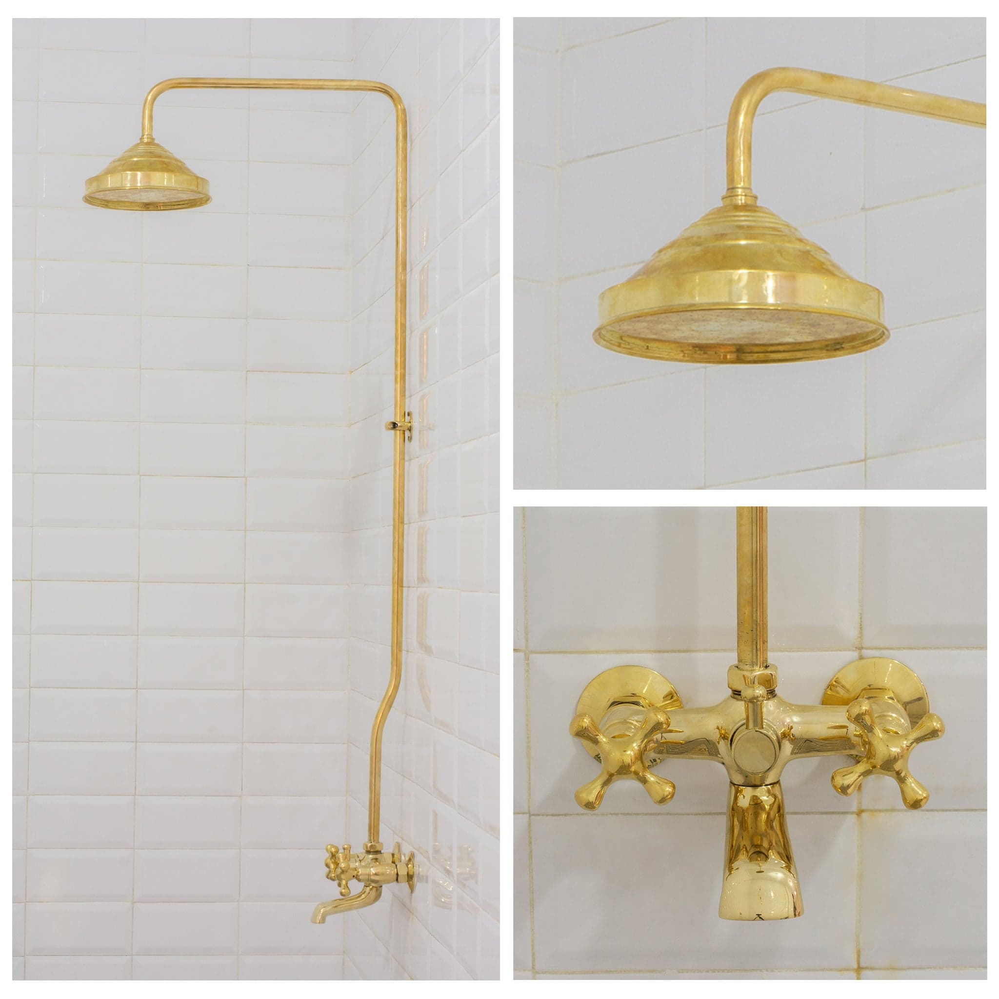 Solid Brass Shower System, Showerhead With Tub Filler, Rain Shower System, Exposed Pipe Tub Faucet
