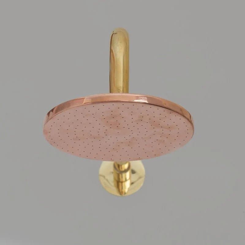 Solid Copper Rain Shower Head, Flat Round Handcrafted Vintage Showerhead, Works Outdoor