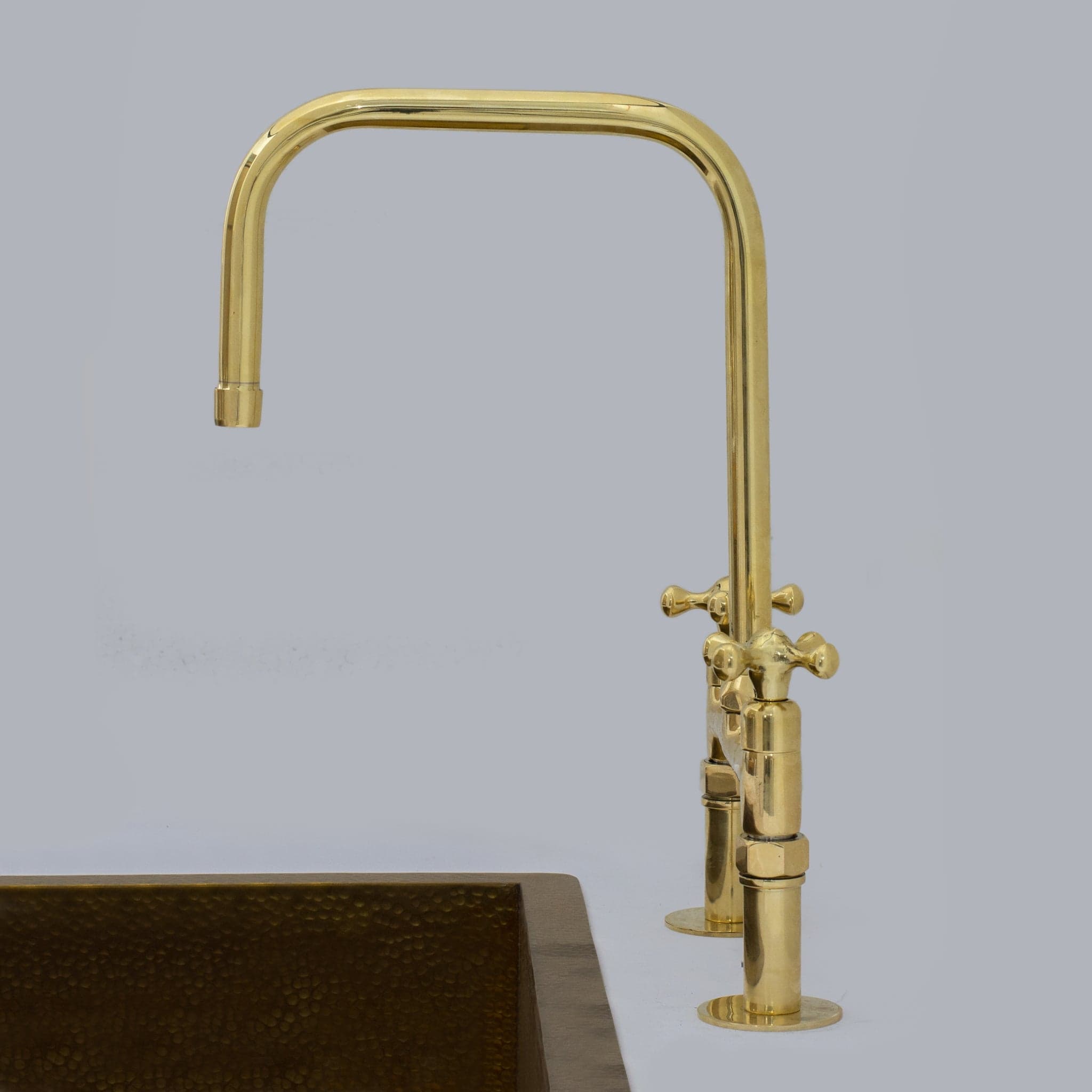 Traditional 8″ Brass Bridge Kitchen Faucet with Square Spout | Two Handles