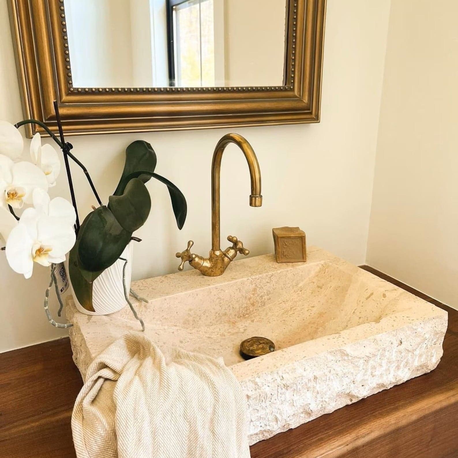 Unlacquered Brass Vanity Sink Faucet, Antique Brass Bathroom Single Hole Faucet