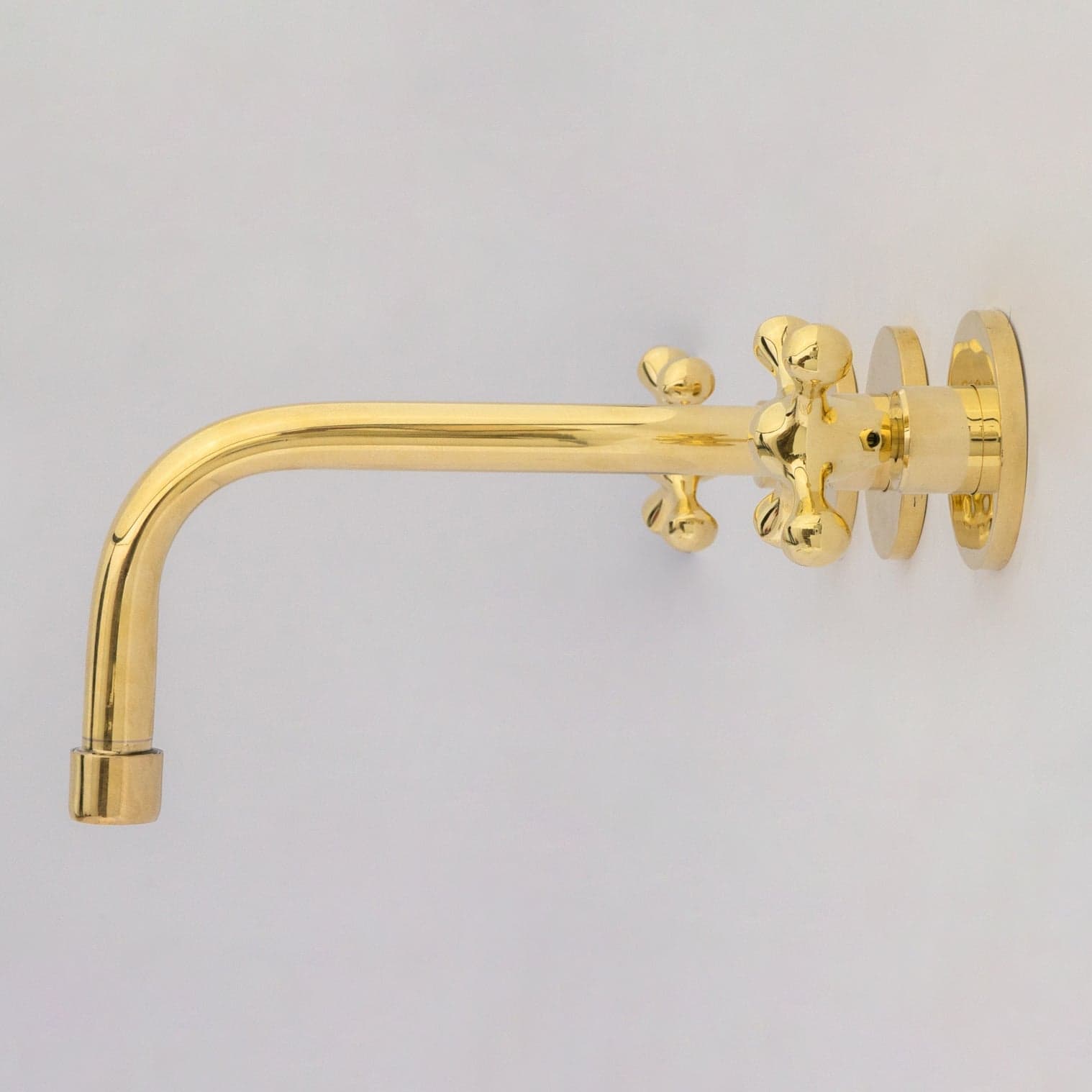 Unlacquered Brass Wall Mounted Bathroom Vessel Sink, Built In Vanity Faucet With Cross Handles
