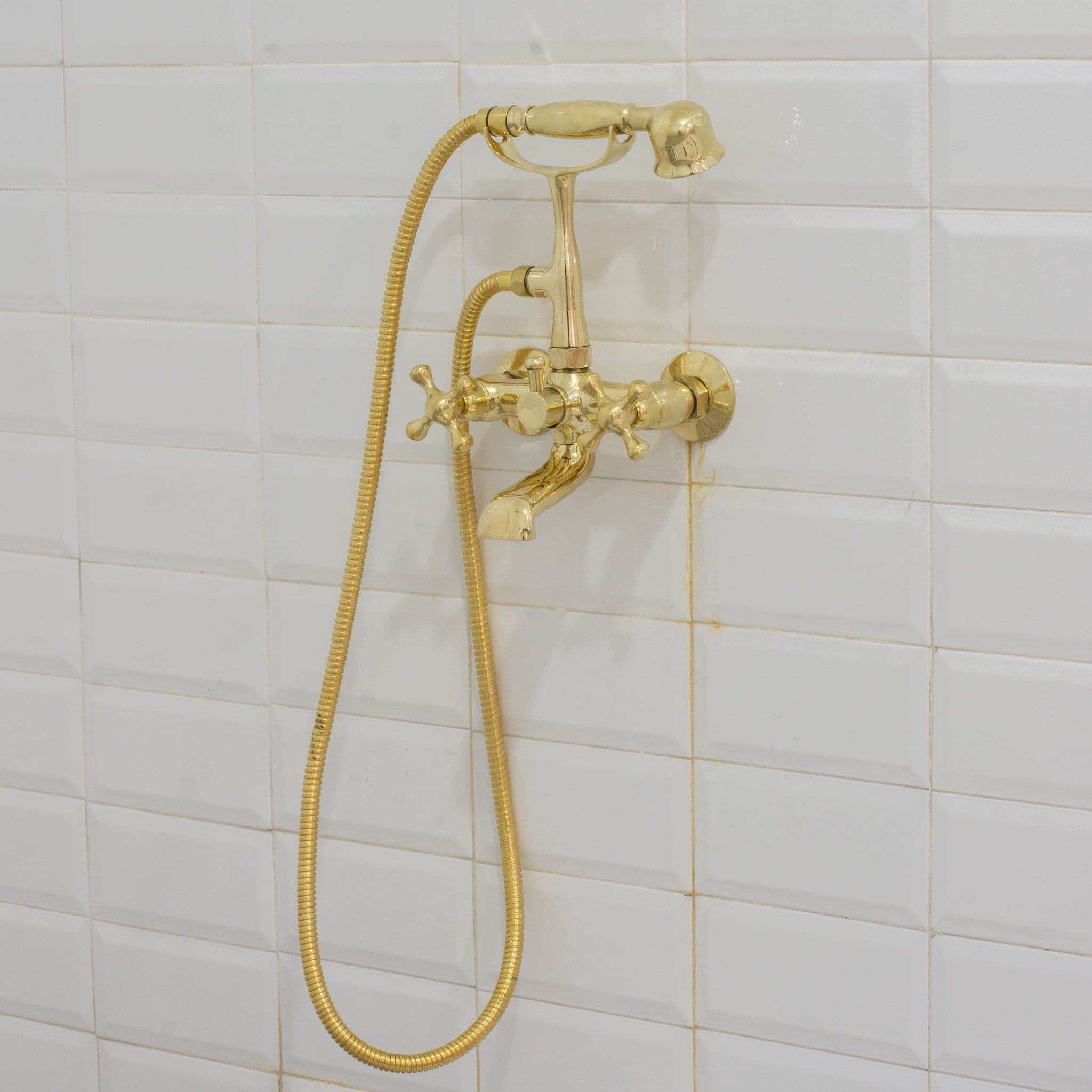 Unlacquered Solid Brass Telephone Tub Filler with Handheld