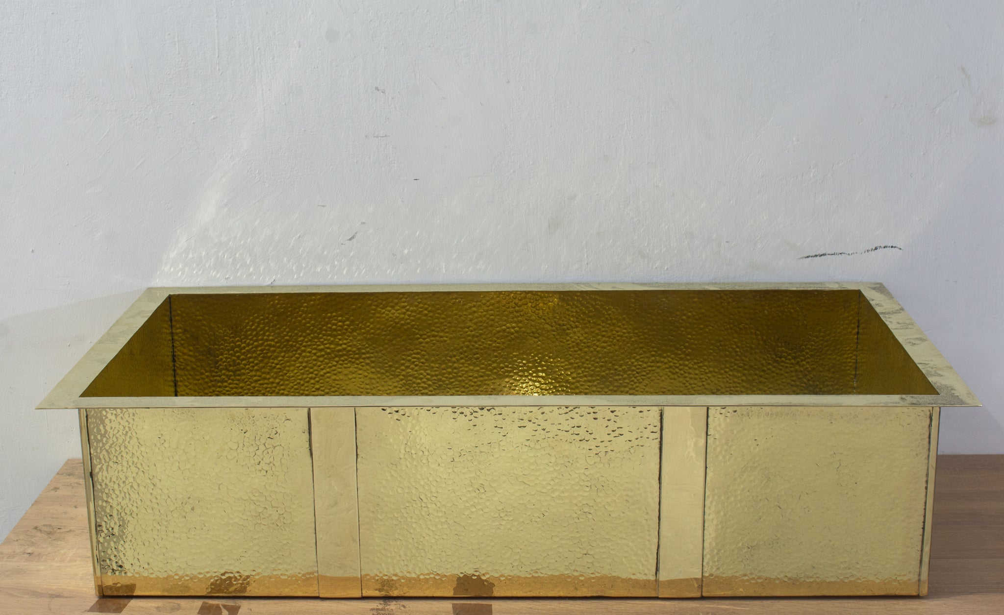 40" Hammered Unlacquered Brass Farmhouse Sink, Customizable Solid Brass Undermount Kitchen Sink, Single Basin Farmhouse Sink alternate view 3