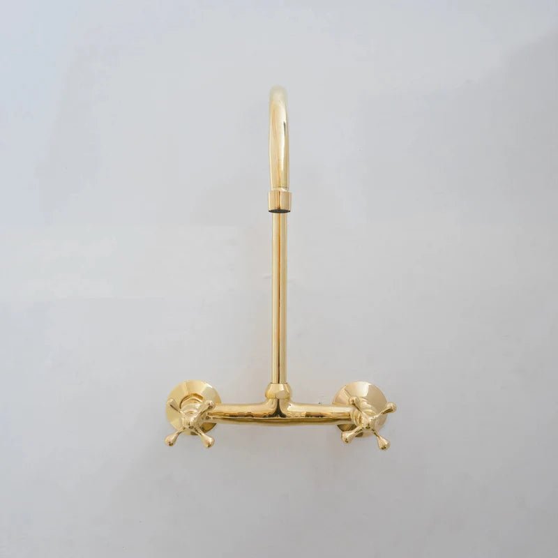 8″ Unlacquered Brass Kitchen Wall Mount Faucet, Gooseneck Faucet alternate view 2