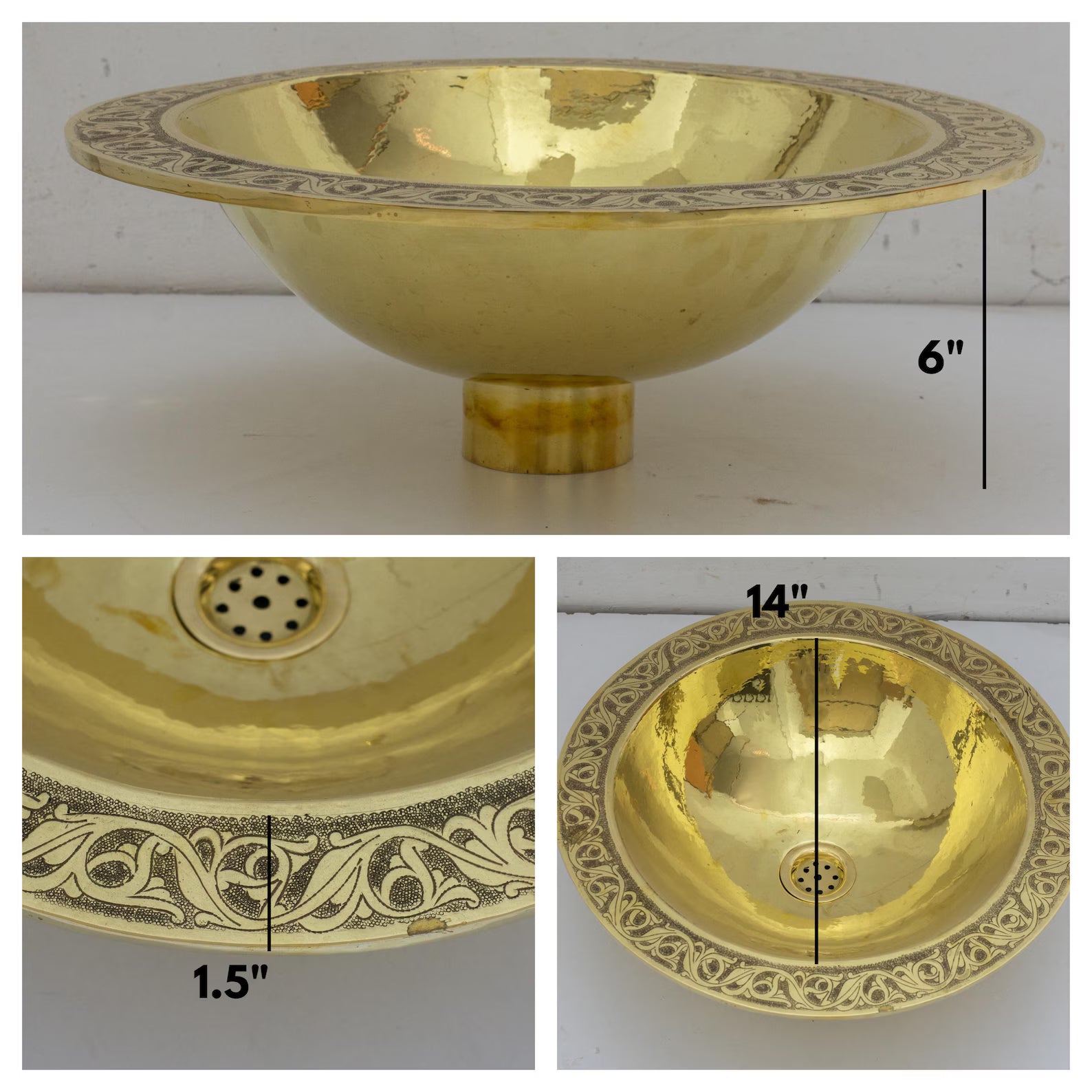 Handcrafted Solid Brass Drop-in Sink, Bathroom Sink, Round Sink, Drop-in Basin Sink alternate view 9