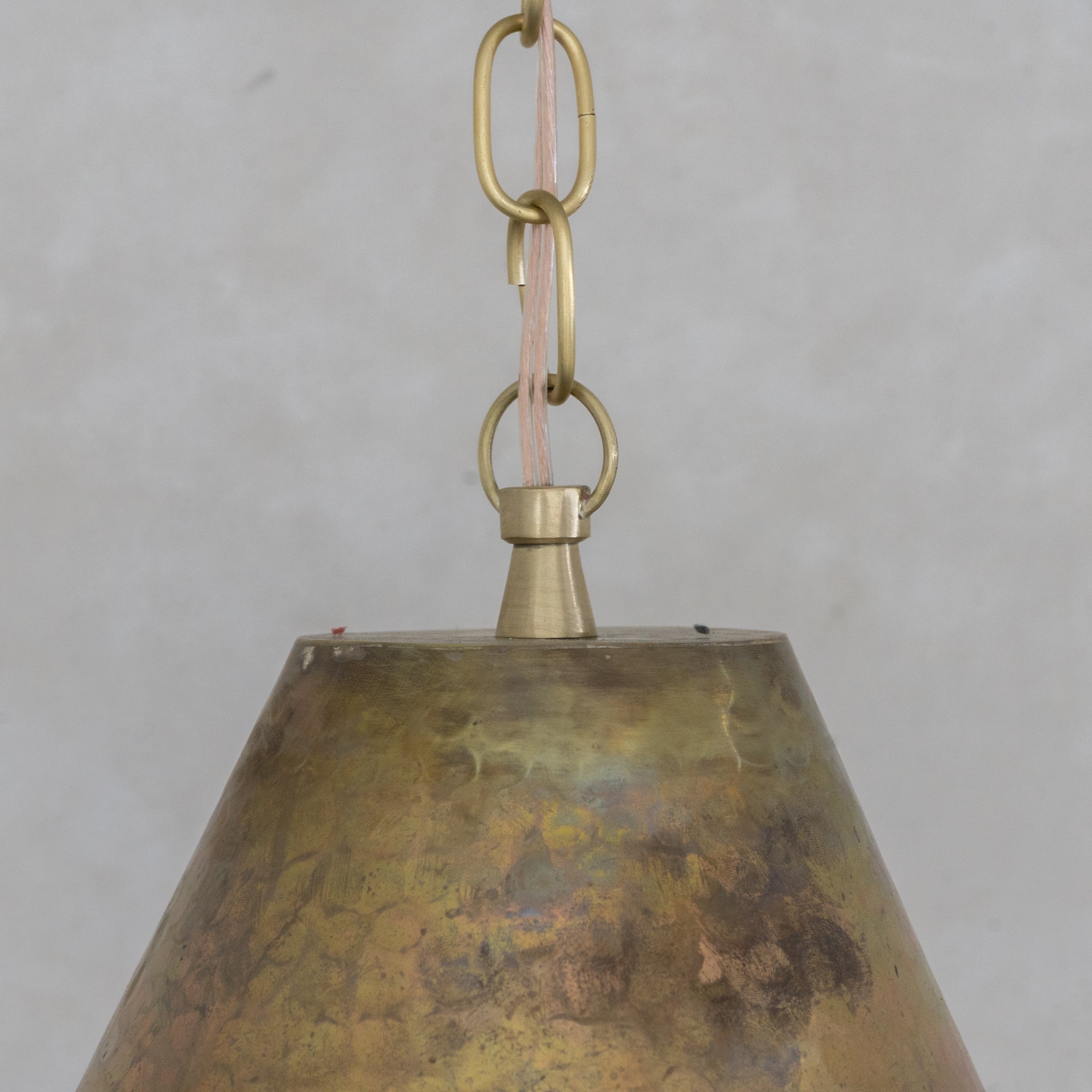 Aged Brass Cone Pendant Light - Industrial Hand-Hammered Tapered Lamp alternate view 5