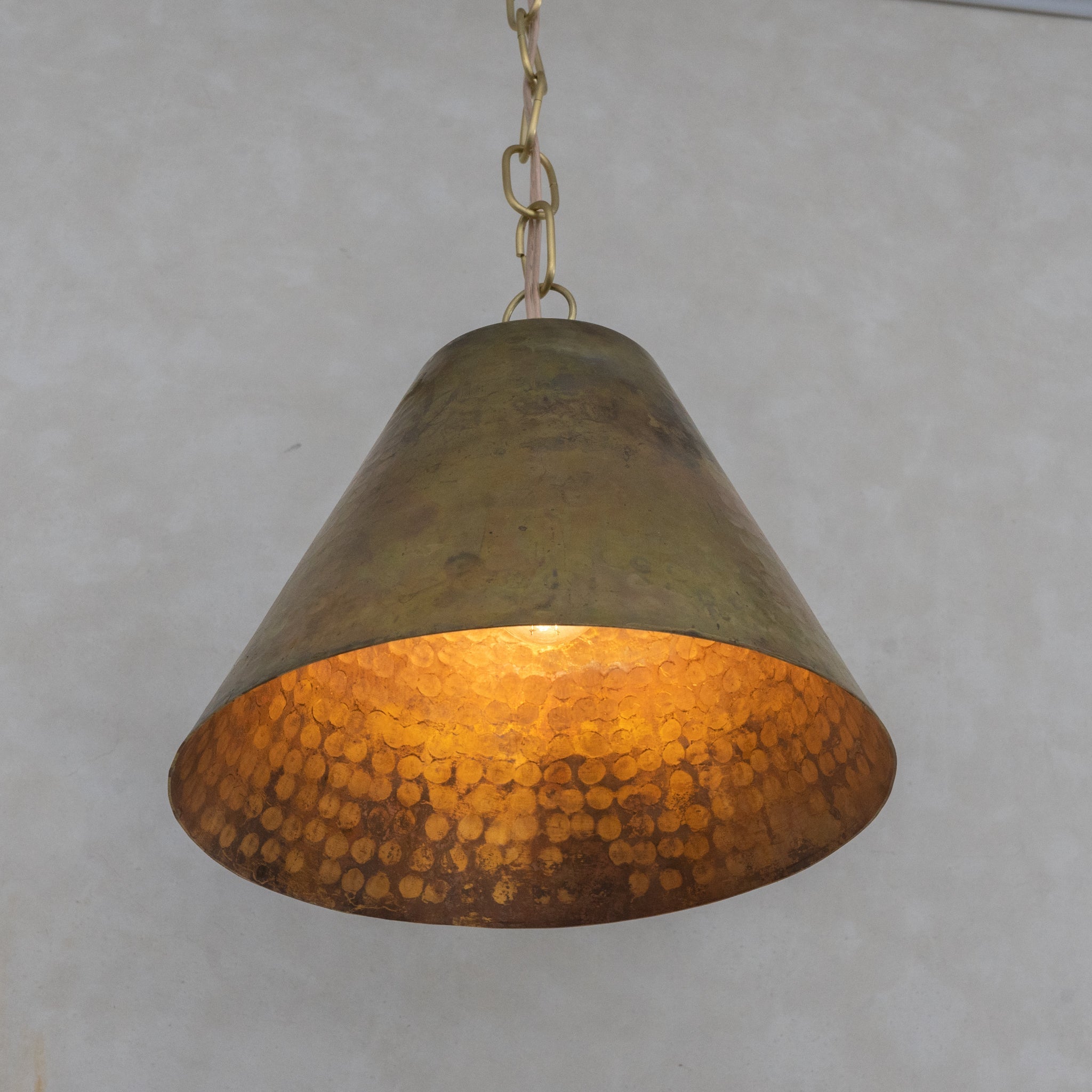 Aged Brass Cone Pendant Light - Industrial Hand-Hammered Tapered Lamp alternate view 8