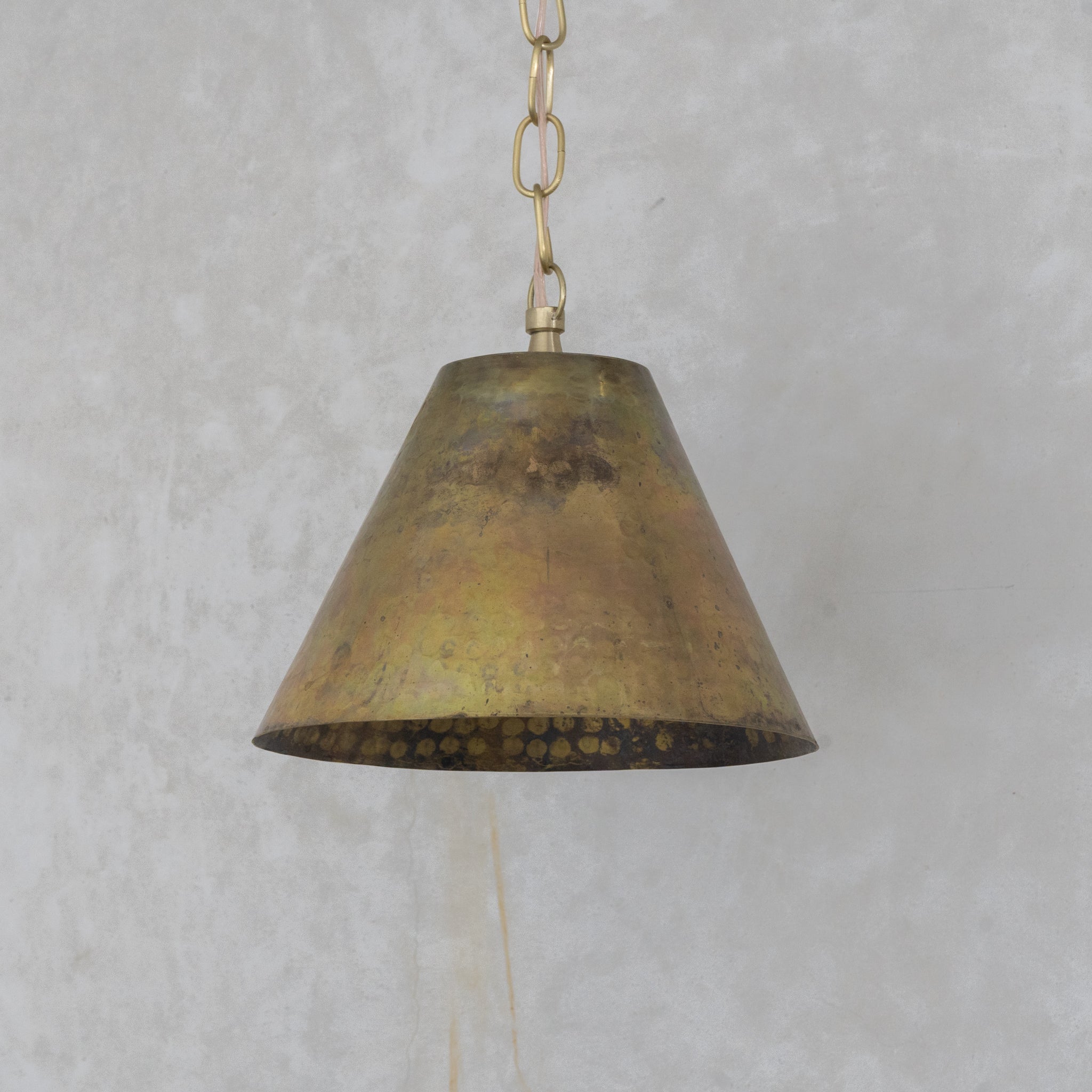 Aged Brass Cone Pendant Light - Industrial Hand-Hammered Tapered Lamp alternate view 3