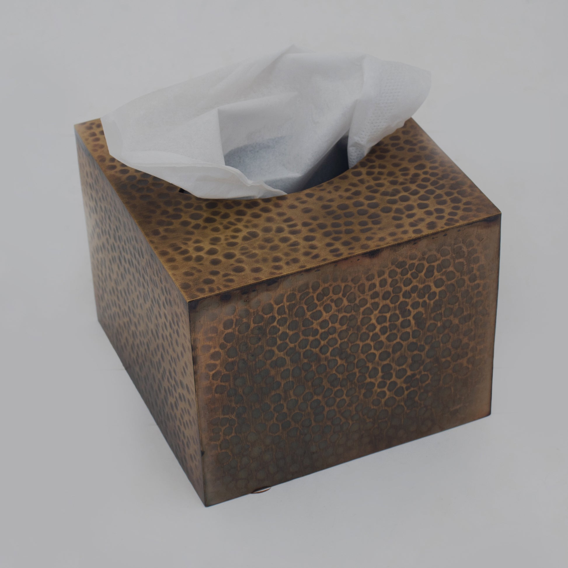Antique Hammered Brass Cube Tissue Box Cover alternate view 2