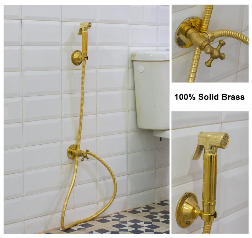 Brass Handheld Bidet Sprayer, Bathroom Bidet Hose Set, Toilet Spray Nozzle, Wall Mount Bidet