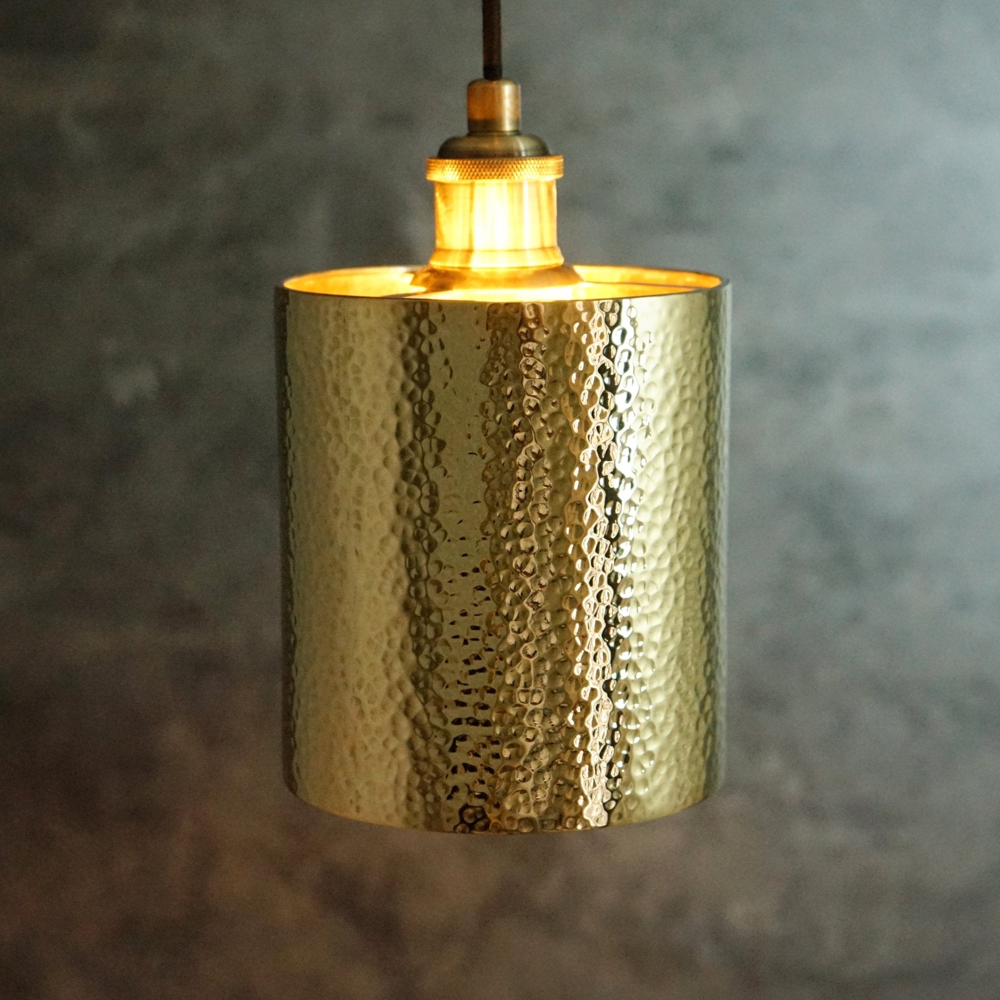 Brass Pendant Light, Hammered Brass Cylindric Pendant Light, Ceiling Light alternate view 3