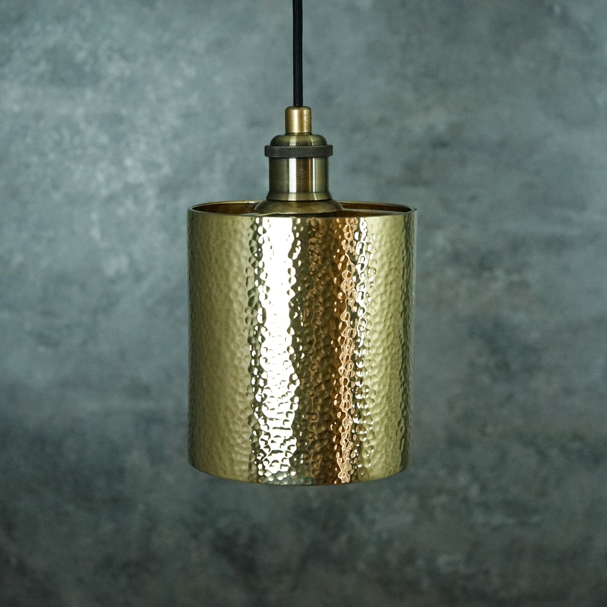 Brass Pendant Light, Hammered Brass Cylindric Pendant Light, Ceiling Light alternate view 2