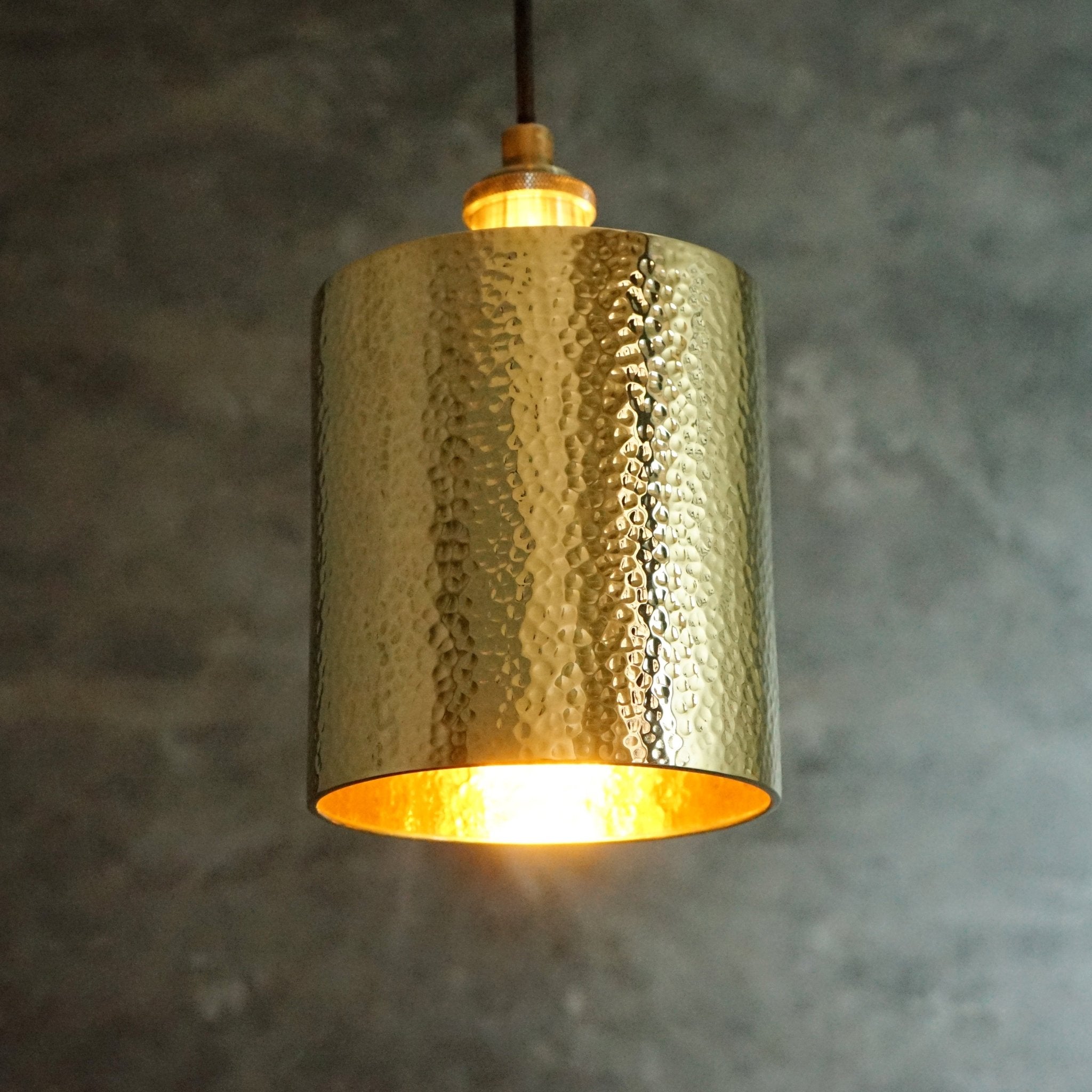 Brass Pendant Light, Hammered Brass Cylindric Pendant Light, Ceiling Light