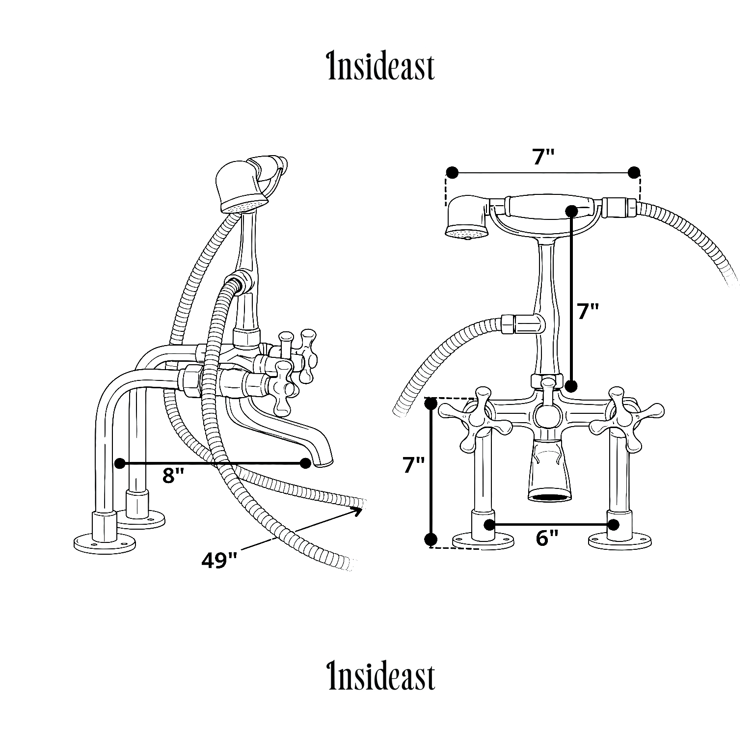 Brass Telephone Tub Filler With Handheld Shower, Deck Mount Tub Filler Handshower, Brass Tub Faucet, 3-Handle Telephone Faucet alternate view 9