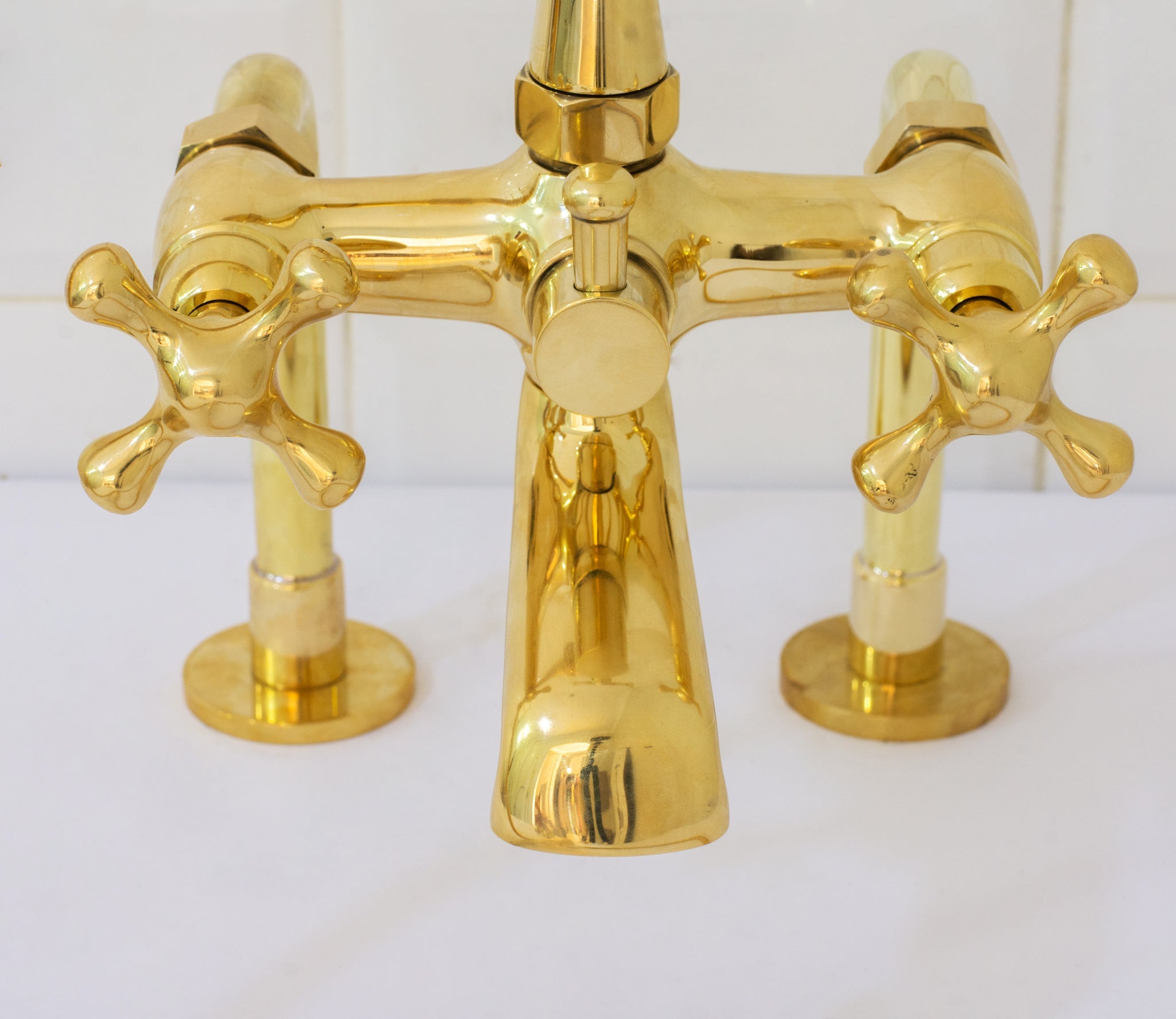 Brass Telephone Tub Filler With Handheld Shower, Deck Mount Tub Filler Handshower, Brass Tub Faucet, 3-Handle Telephone Faucet alternate view 2