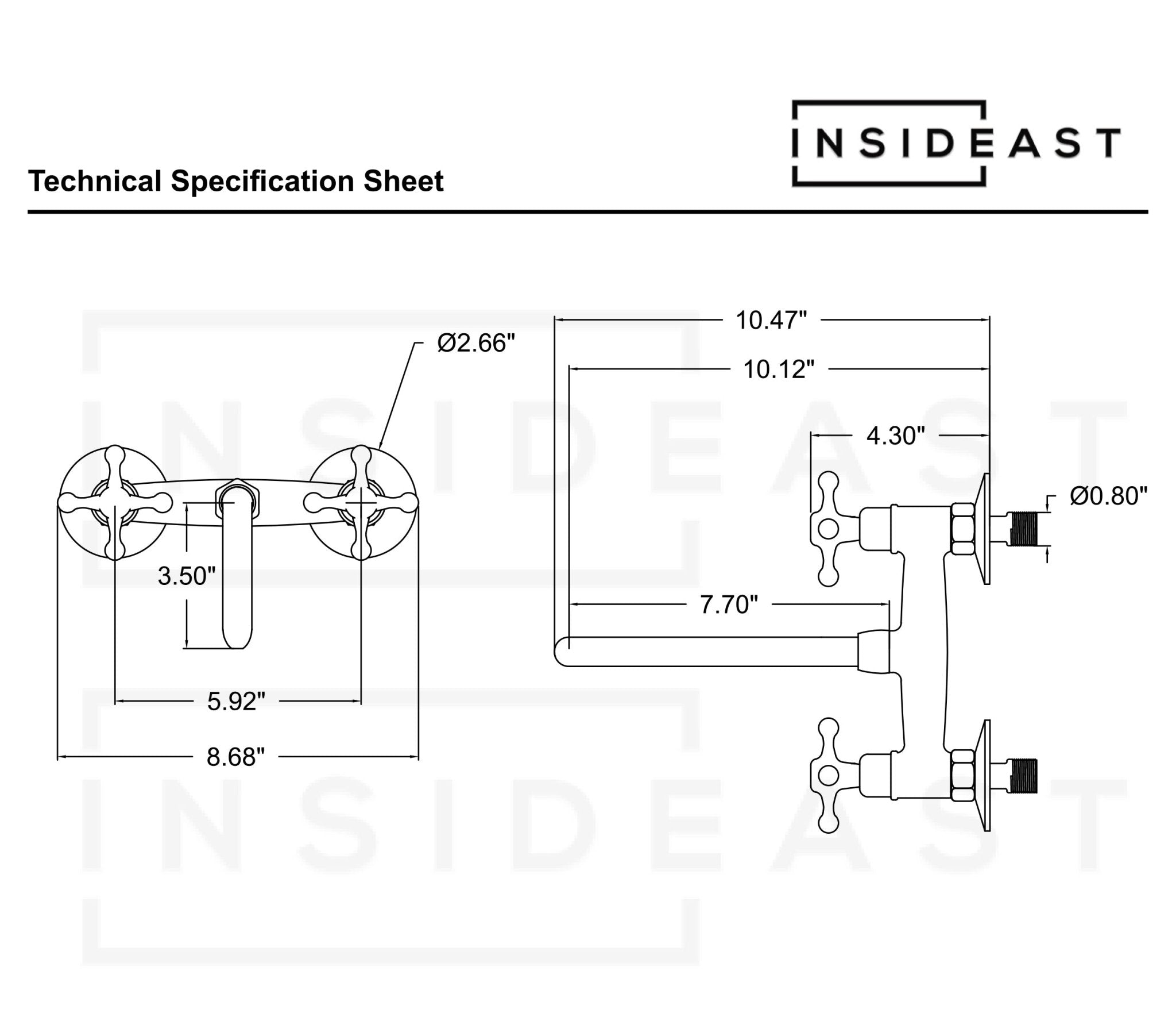 Brass Wall Mount Faucet – Antique Brass Bathroom Faucet alternate view 15
