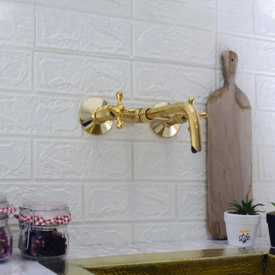 Brass Wall Mount Faucet – Antique Brass Bathroom Faucet alternate view 4