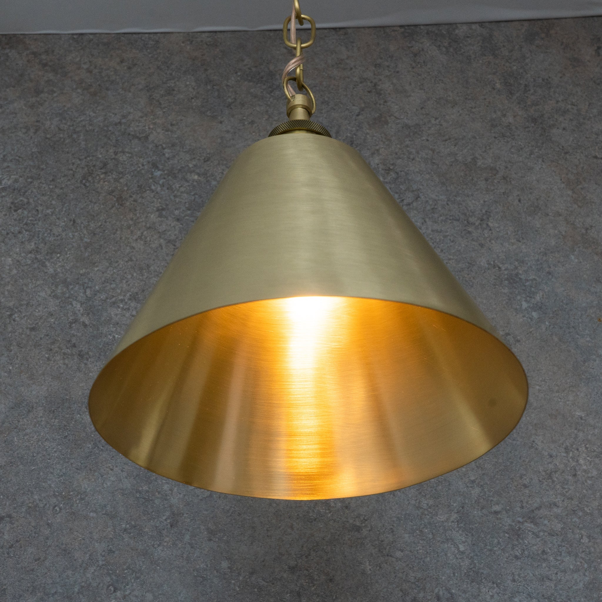 Brushed Brass Cone Pendant Light - Sleek Modern Moroccan Task Lighting