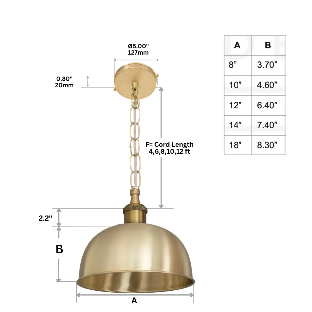 Brushed Brass Flared Dome Pendant Light - Hand-Finished Moroccan Brass Pendant alternate view 10