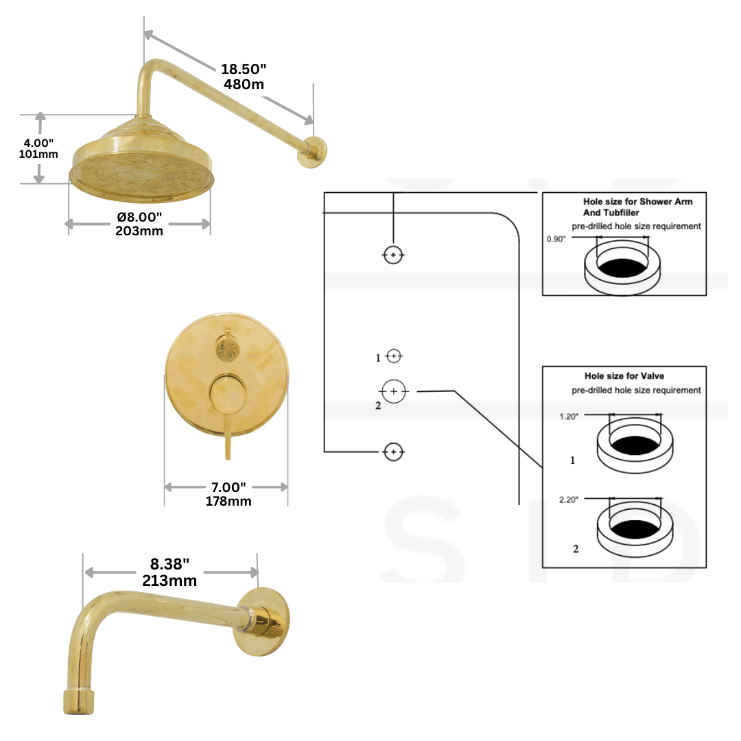 Built-in 2 outlet Brass Shower System - Head Shower System With Tub Filler alternate view 9