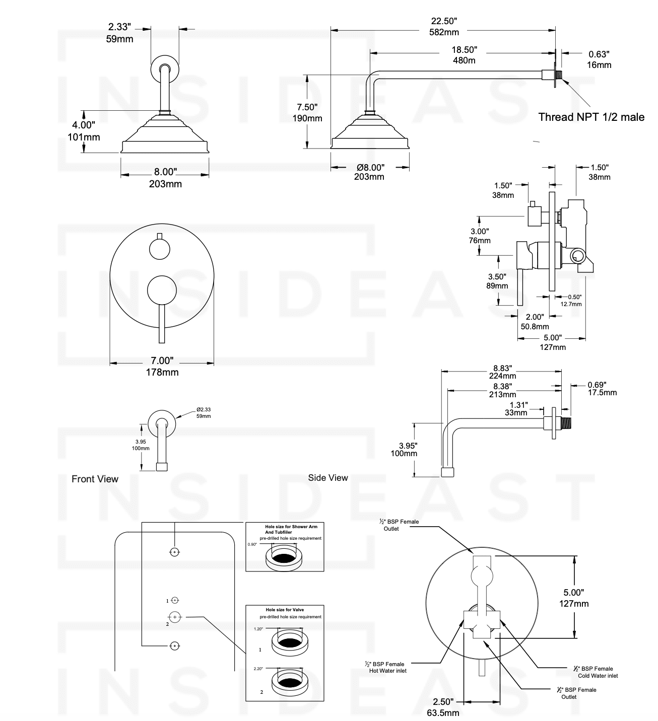 Built-in 2 outlet Brass Shower System - Head Shower System With Tub Filler alternate view 10
