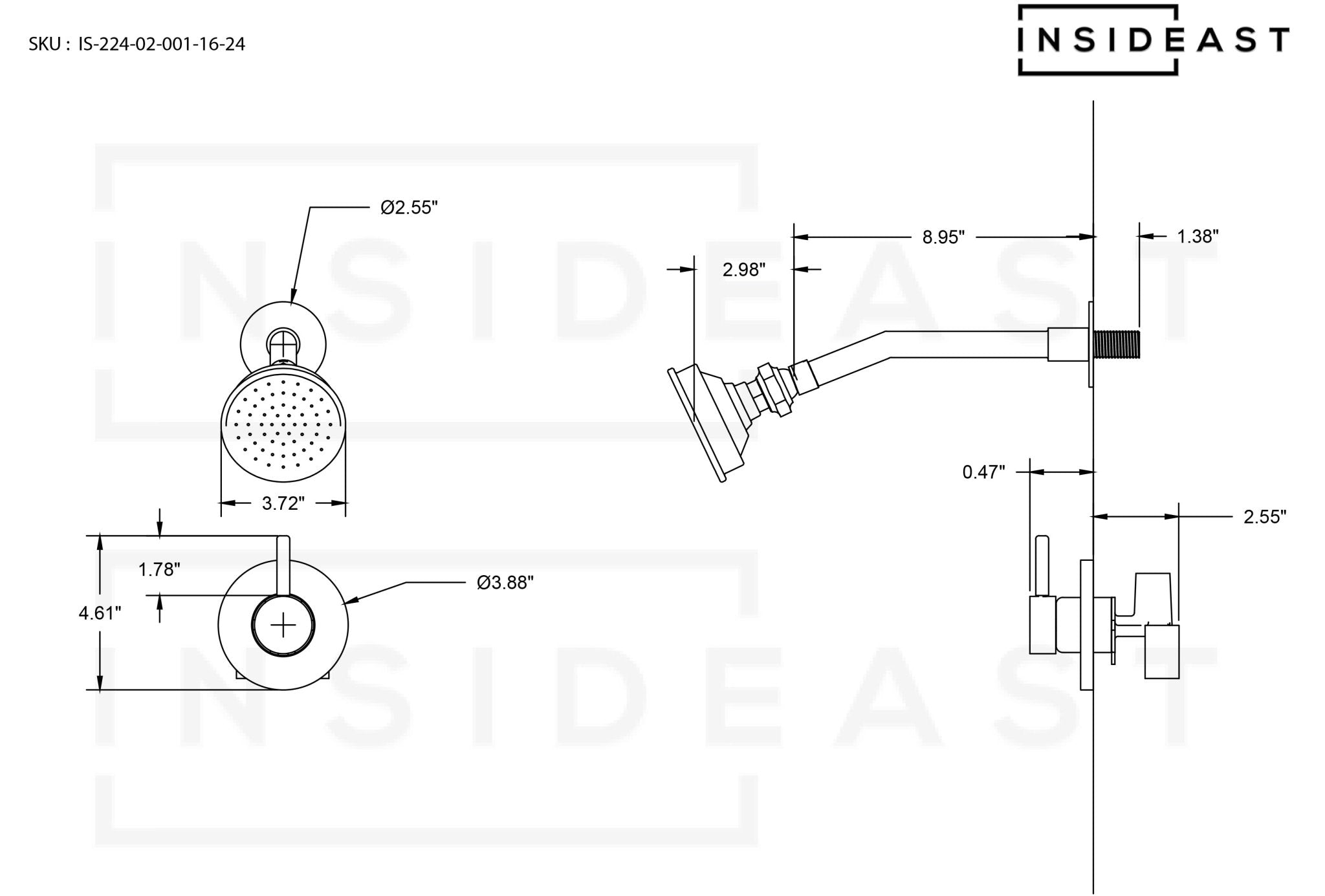 Built-in Solid Brass Shower, Unlacquered Brass Swiveling Showerhead, Rainfall Shower alternate view 8
