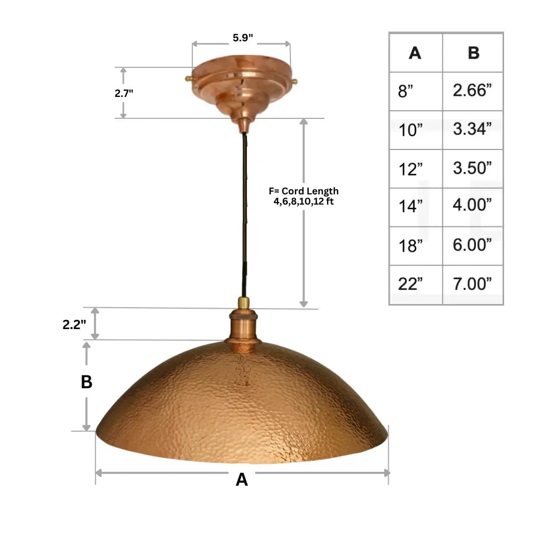 Copper Light Fixture, Hammered Solid Copper Dome Pendant Light, Ceiling Light alternate view 8