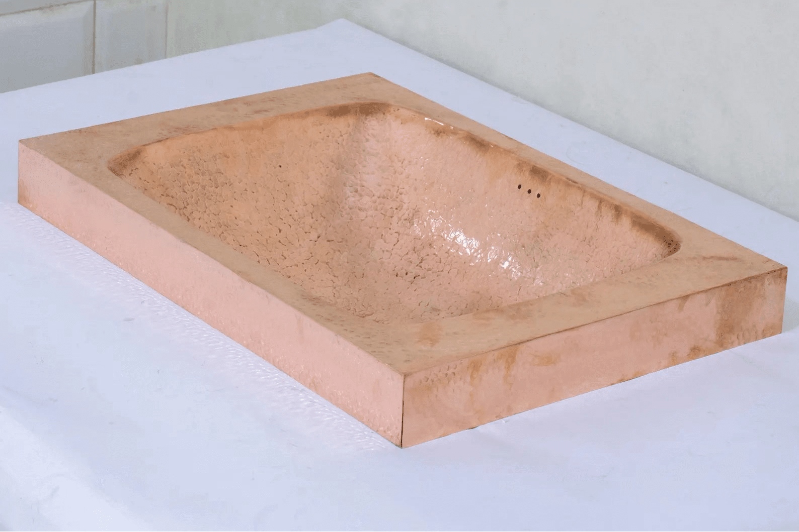 Customizable Raised Profile Bathroom Copper Sink, Hammered Copper Rectangular Sink, Vanity Sink Copper alternate view 6