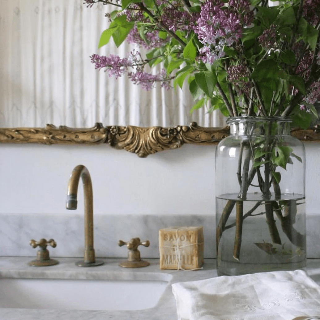 Deck Mounted Unlacquered Brass Faucet, Vanity Sink Faucet, Antique Brass Bathroom Faucet alternate view 3