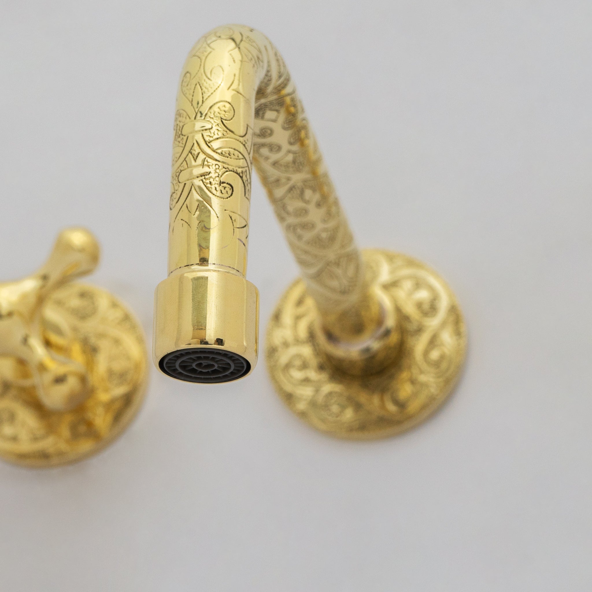 Engraved Solid Brass Built-in Faucet, Unlacquered Bathroom Sink Faucet alternate view 2